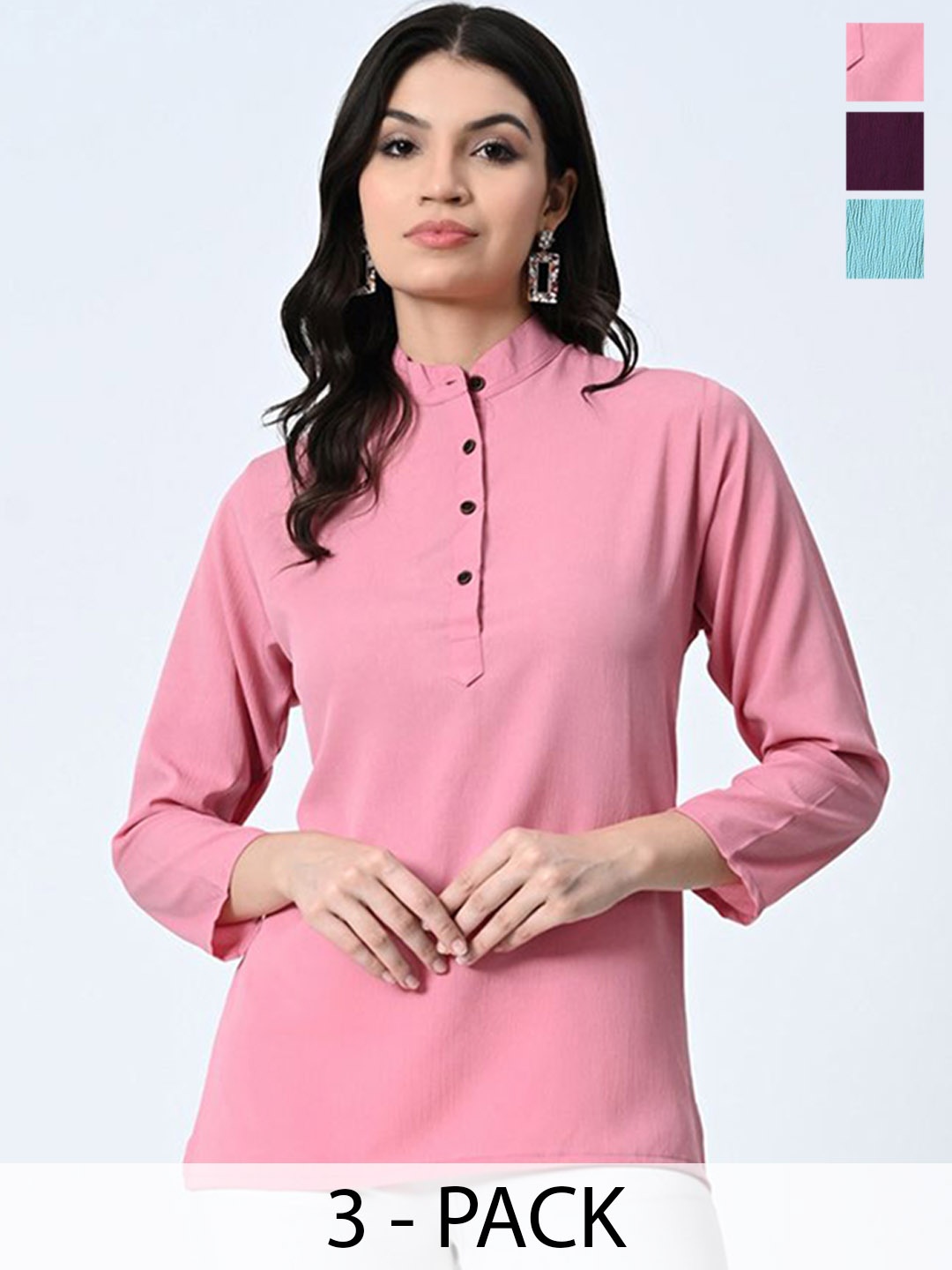 

BAESD Pack Of 3 Band Collar Tops, Pink