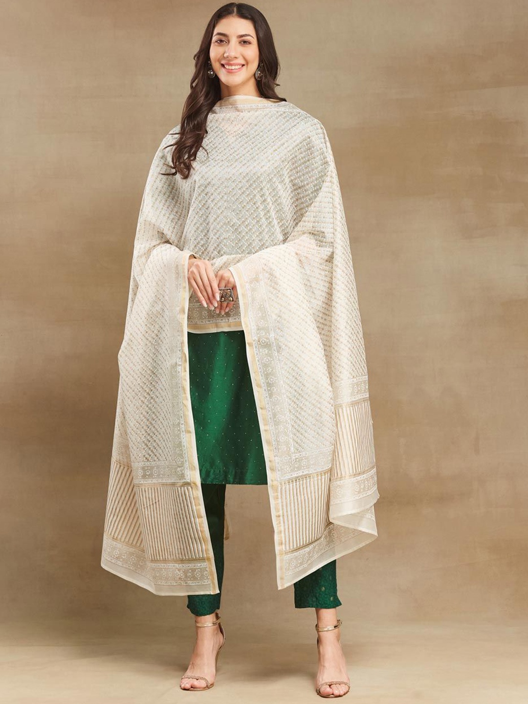 

Fabindia Printed Cotton Silk Dupatta, Off white