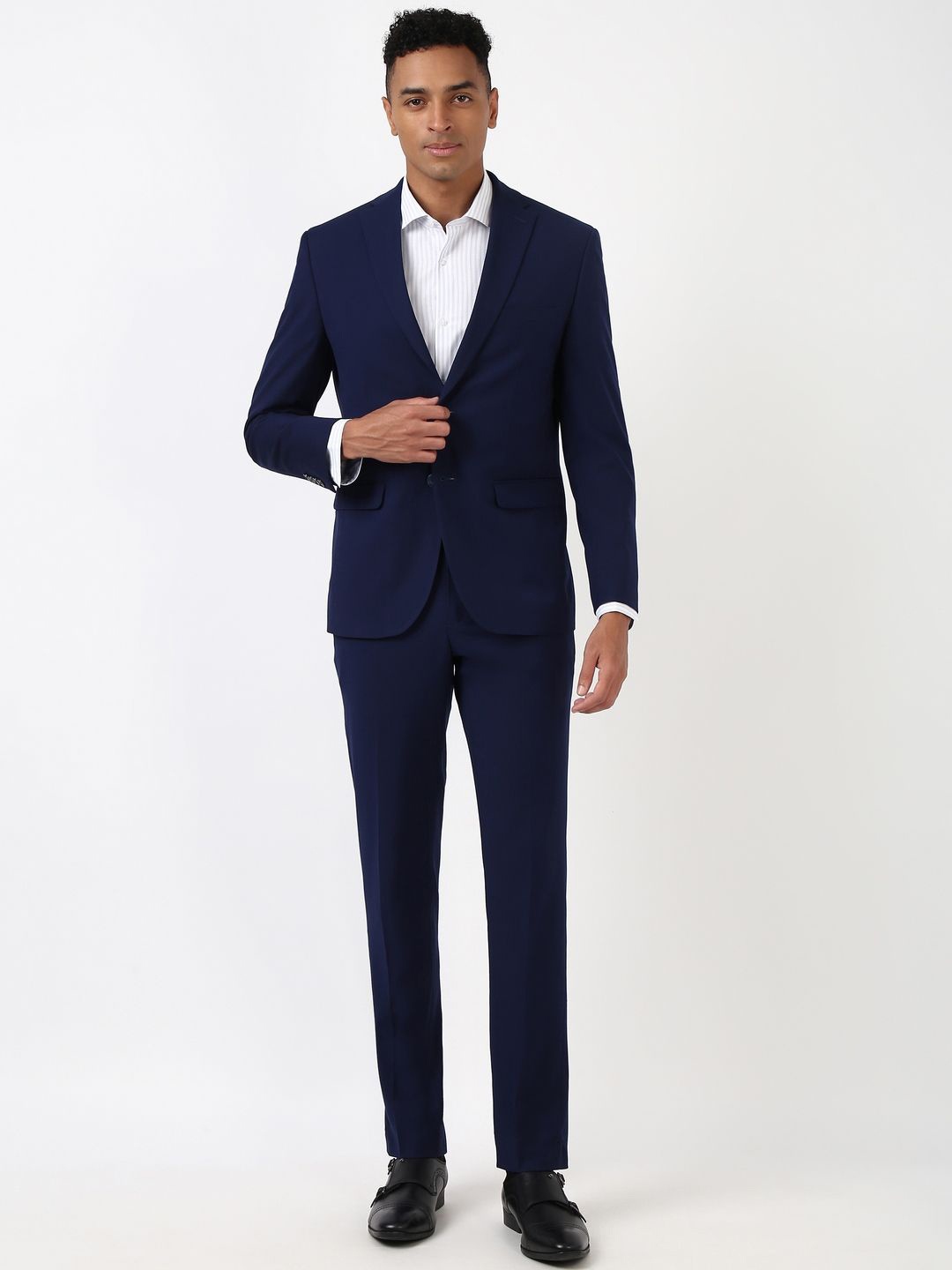 

Peter England Elite Slim-Fit Single-Breasted Two-Piece Formal Suit, Navy blue