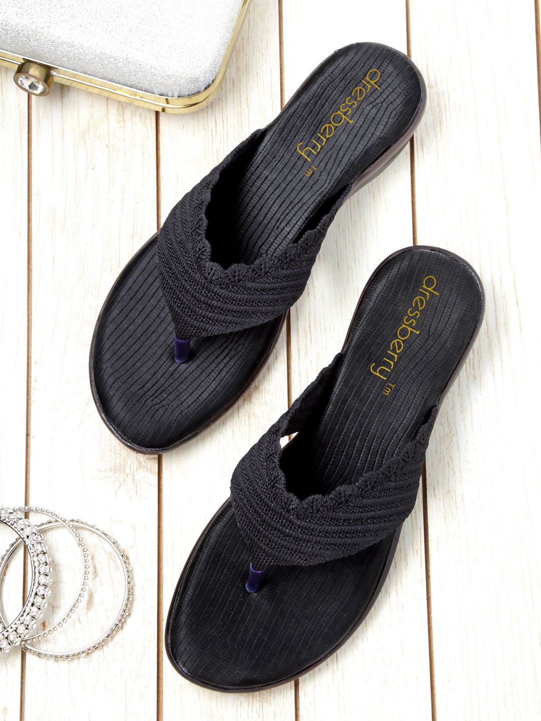 

DressBerry Women Woven Design Slip On Open Toe Flats, Black