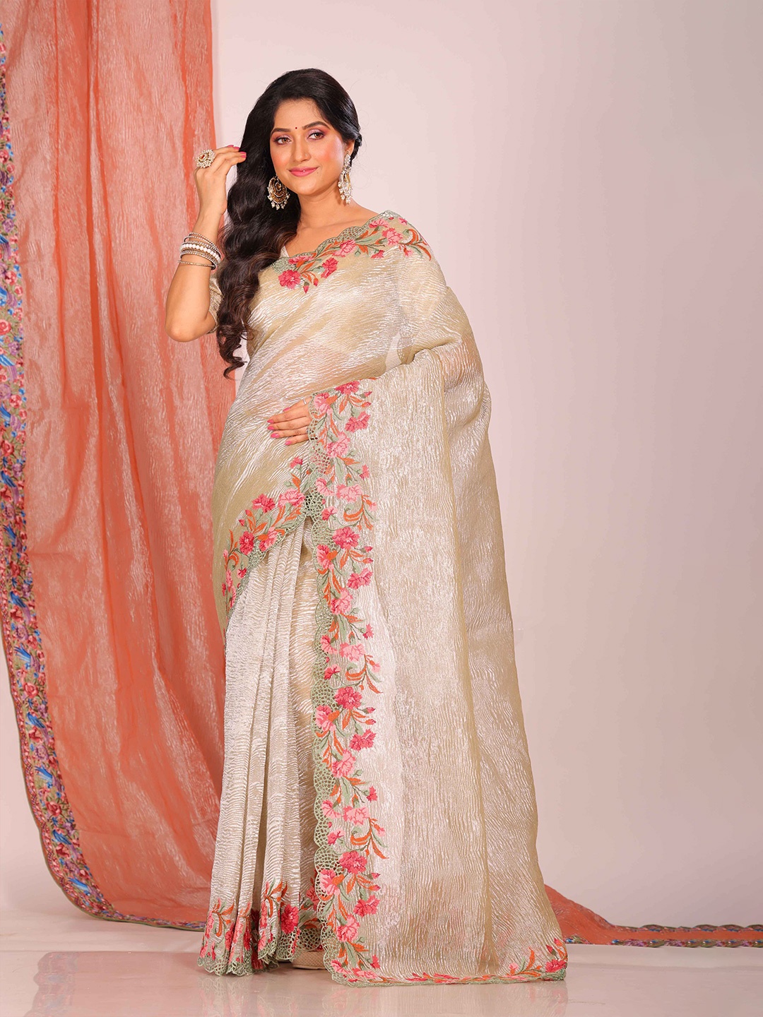 

Morchari Embroidered Tissue Saree, Beige