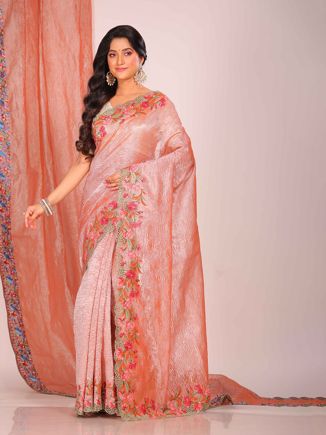

Morchari Embroidered Tissue Saree, Pink
