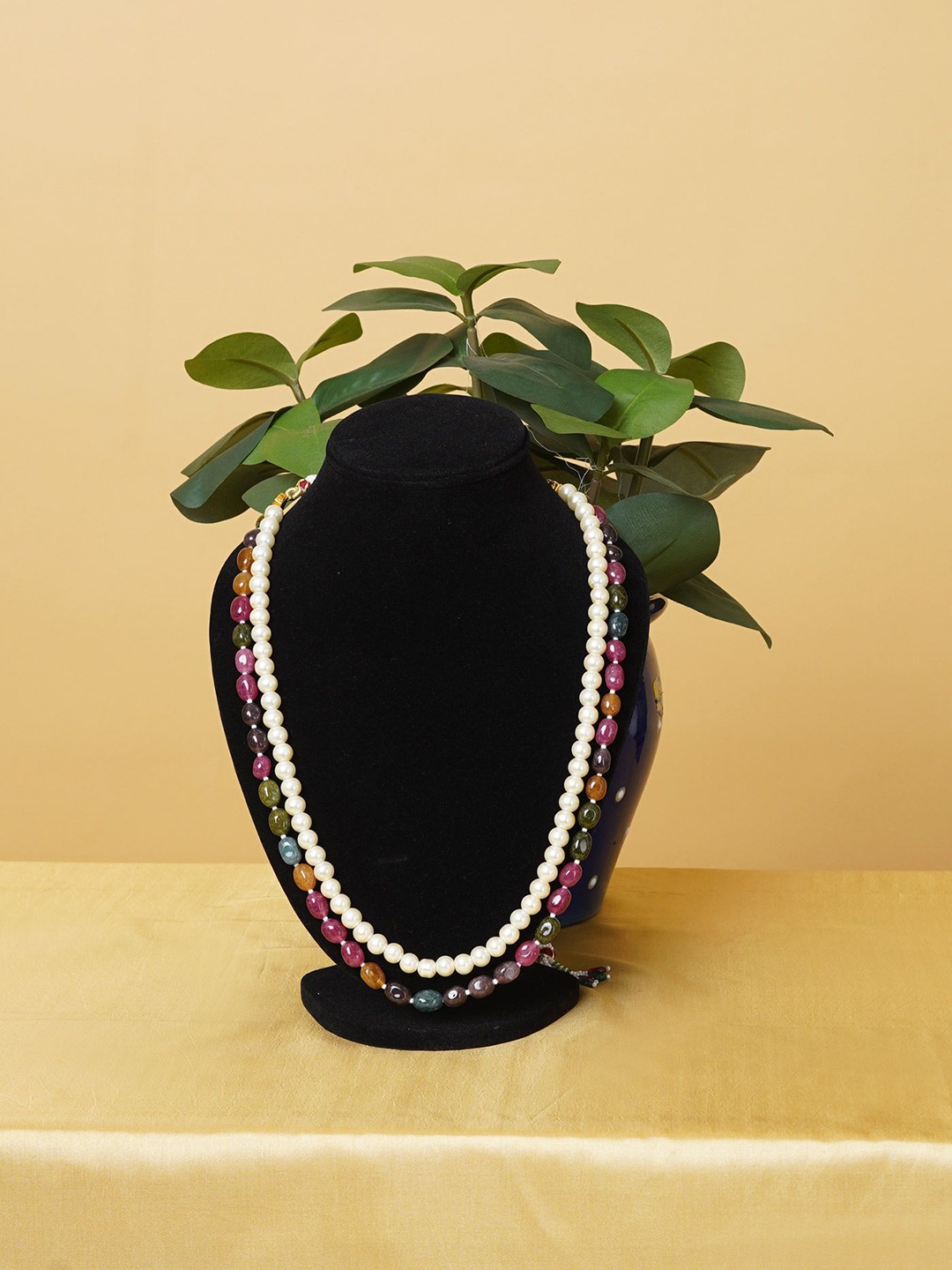 

Unnati Silks Amravati Pearls with Oval Beads Layered Necklace, White