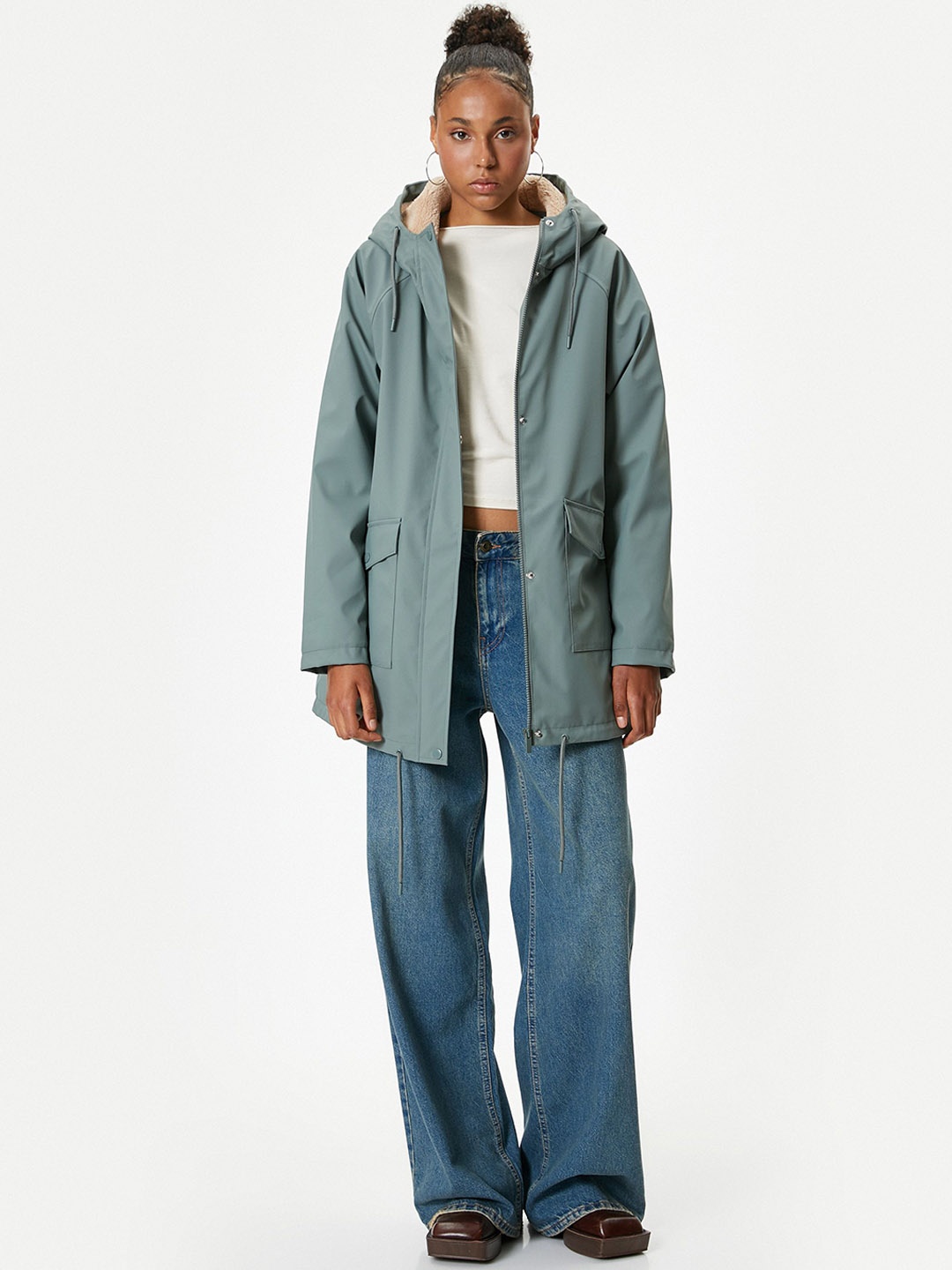 

Koton Women Solid Hooded Parka Jacket, Teal