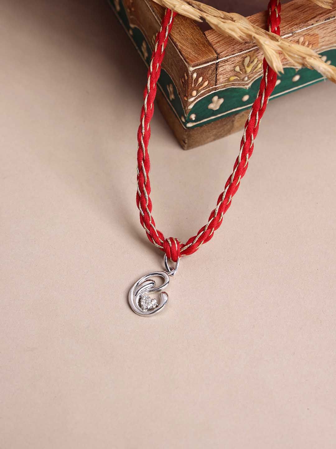 

PANASH- 925 Sterling Silver -Plated CZ Stone Studded Rakhi With Roli Chawal