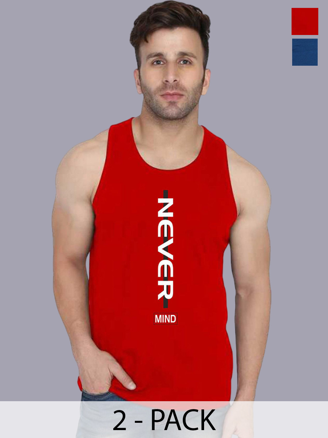 

SLOWLORIS Pack Of 2 Printed Sleeveless Gym Vests-SL26 COMBO (LOUD BLKPCK) (NVR RED), Black