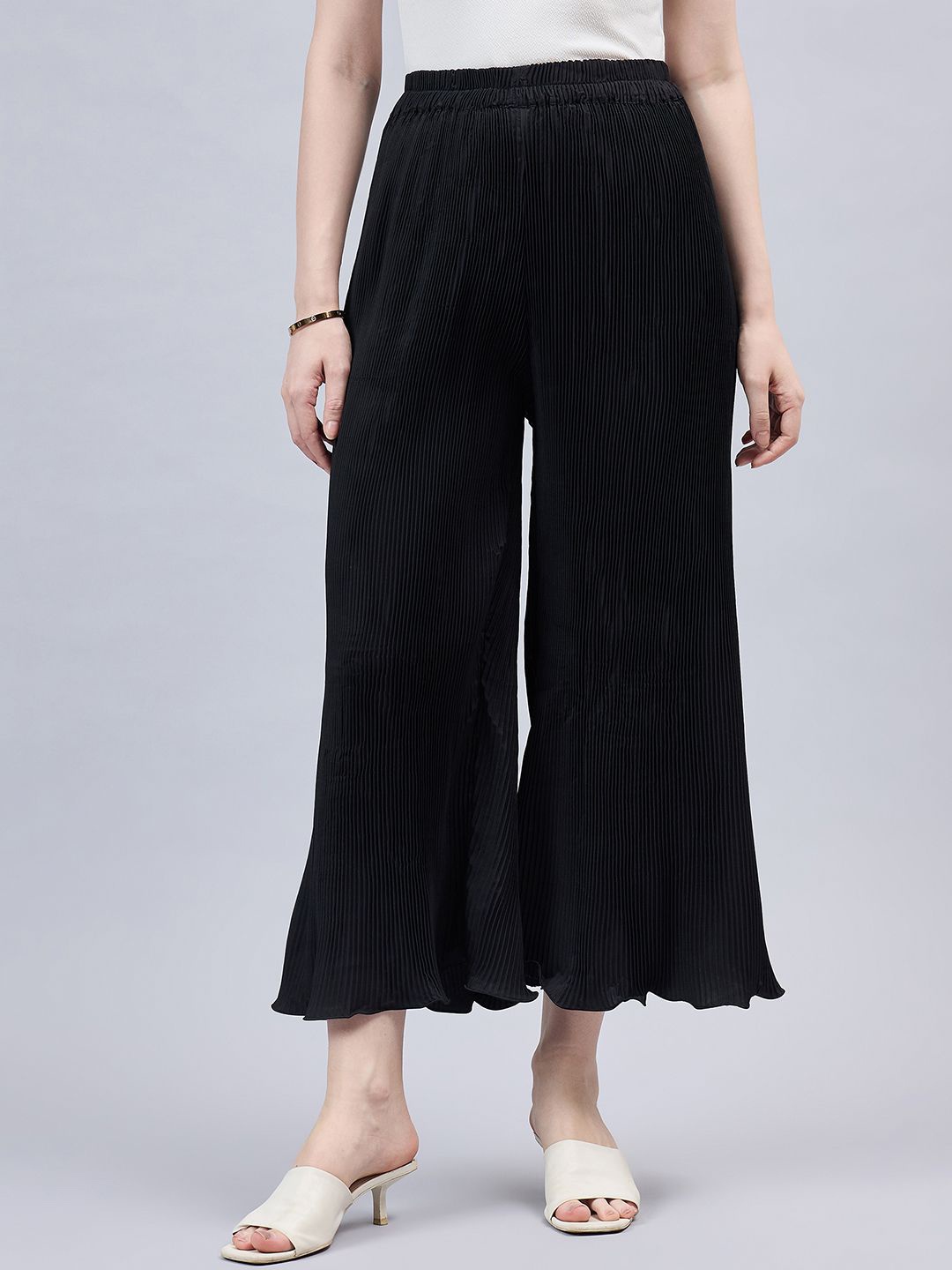 

THE PAJAMA FACTORY Women Accordion Flared Chiffon Palazzos, Black
