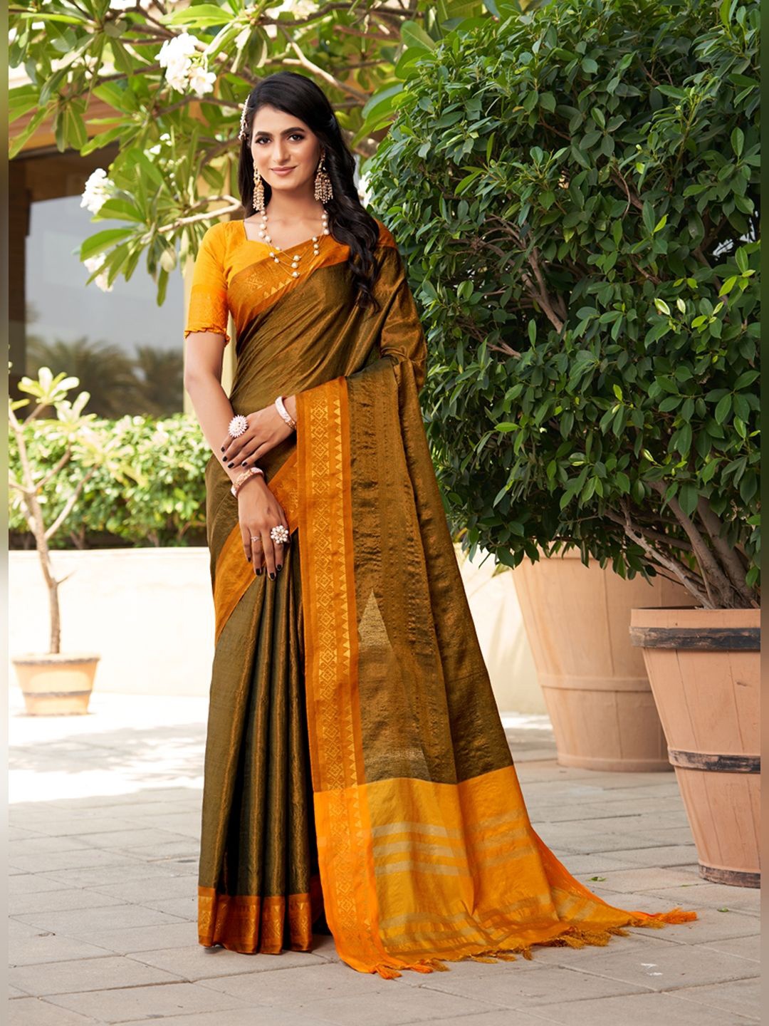 

SGF11 Pure Zari Heavy Work Kanjeevaram Silk Saree, Olive