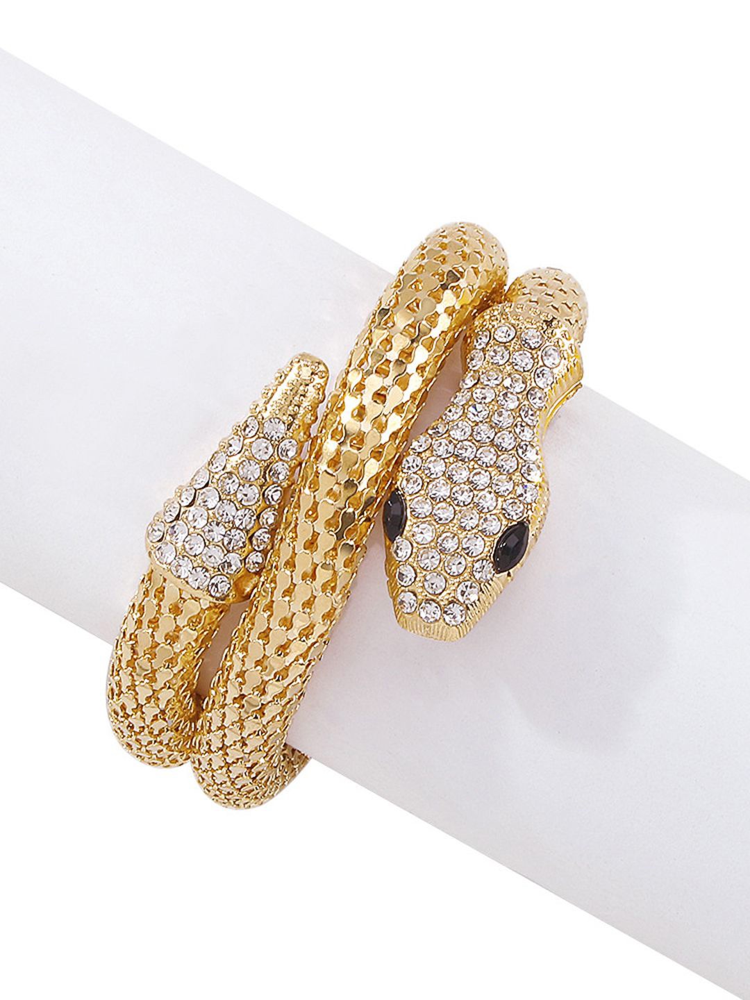 

FIMBUL Gold-Plated Stone-Studded Snake Shaped Cuff Bracelet