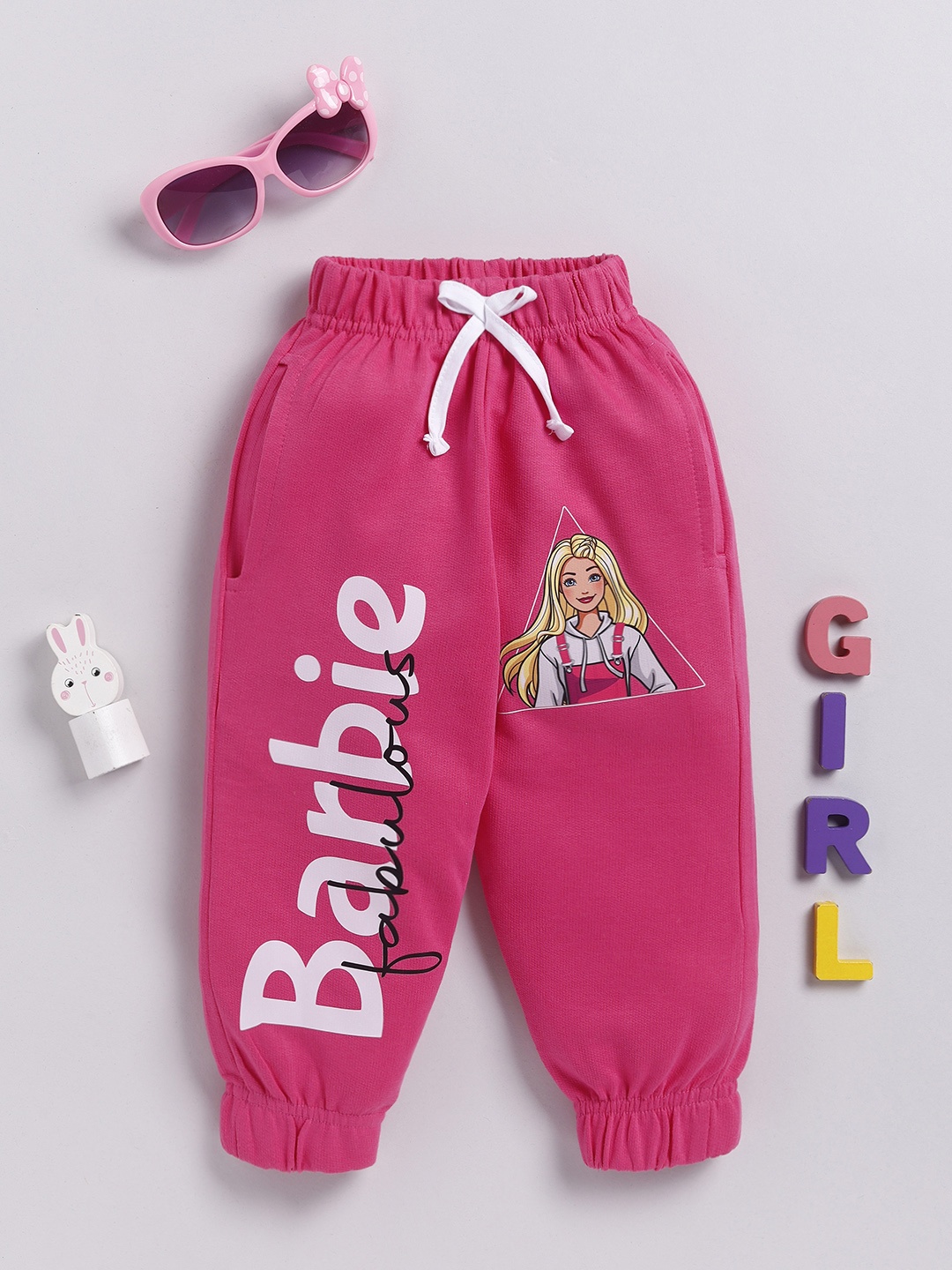 

YK X Minute Mirth Kids-Girls Barbie Printed Pure Cotton Joggers, Pink