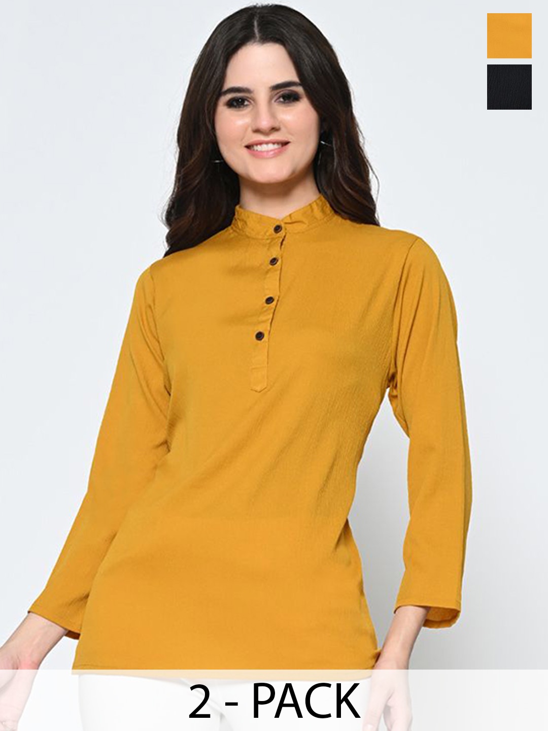 

BAESD Pack Of 2 Band Collar Tops, Mustard