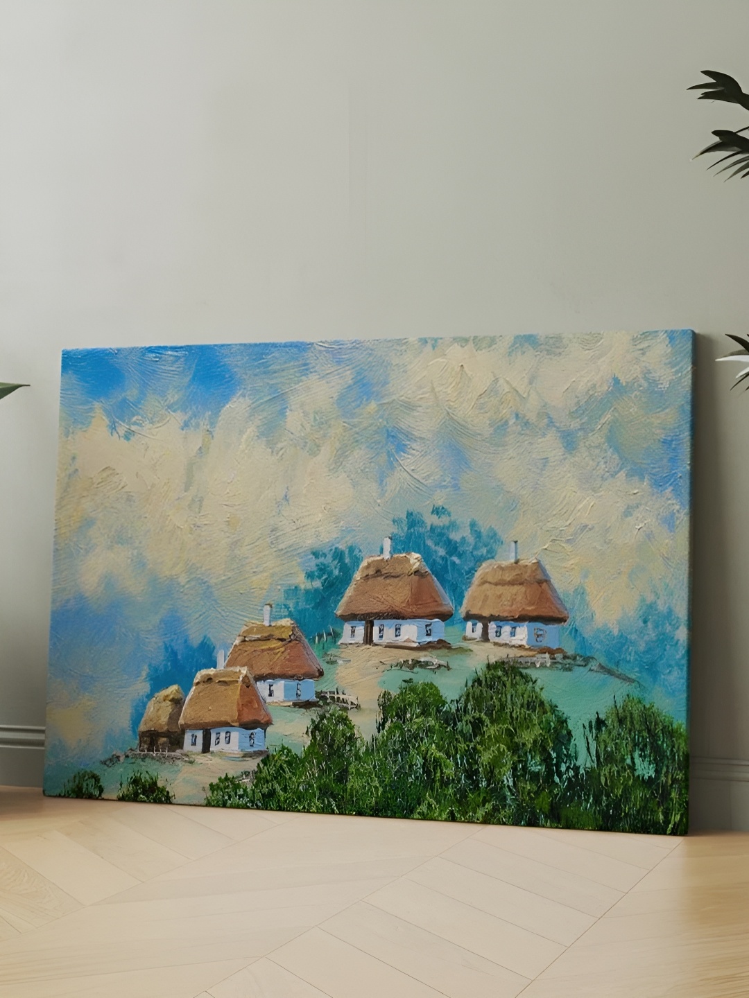 

CLAWCRAFTS Blue and White Wooden Abstract Wall Painting