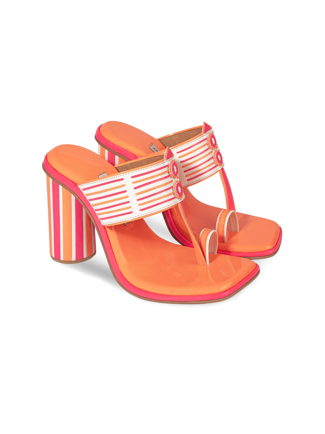 

Aprajita Toor Striped Printed Block Heels Sandals, Orange