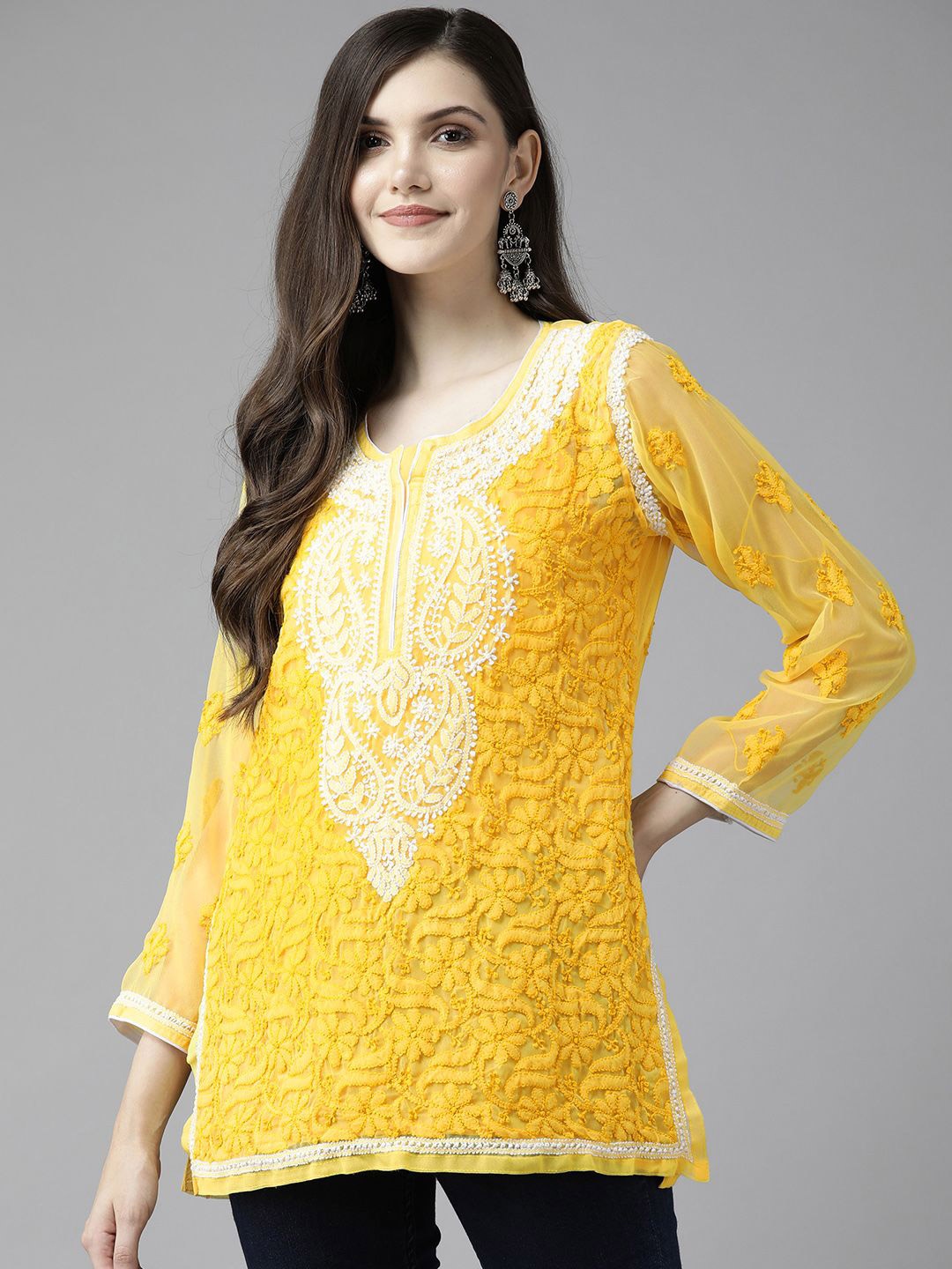 

ADA Women Ethnic Motifs Embroidered Kurti, Yellow