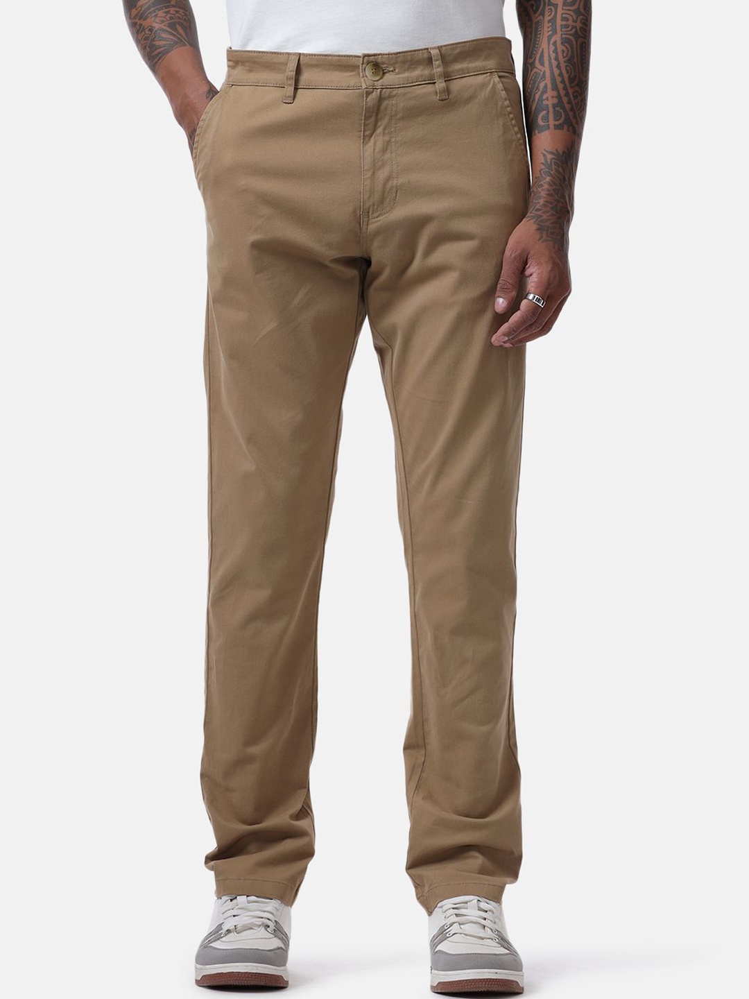 

WROGN Men Slim Fit Chinos Trousers, Khaki