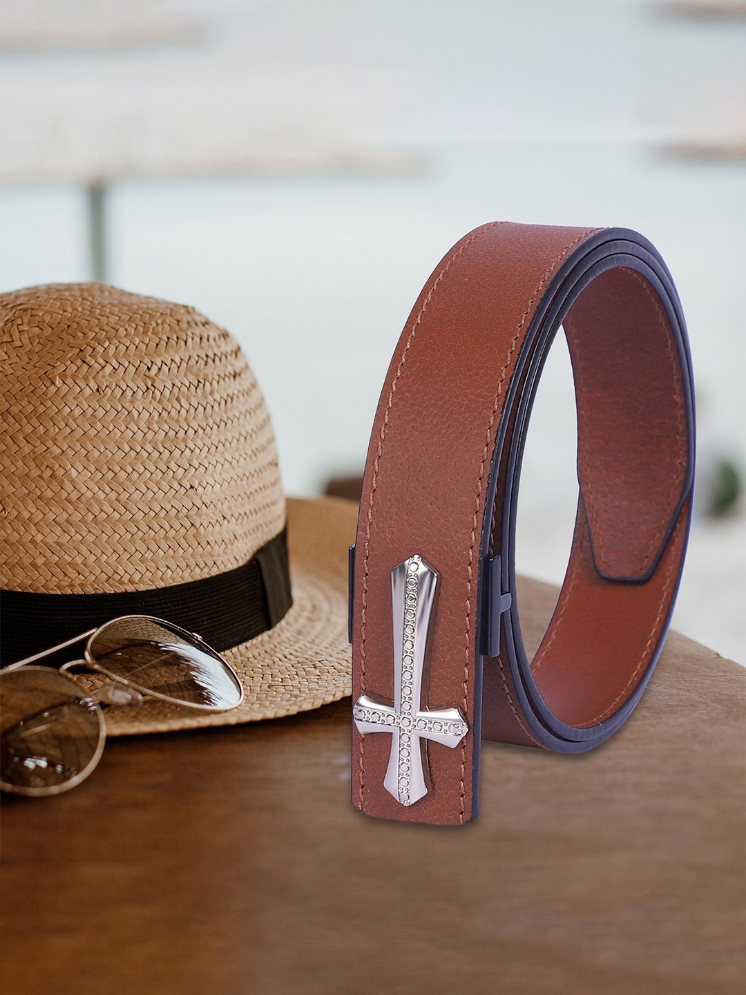 

KEZRO Men Push Pin Closure Textured Casual Belt, Brown
