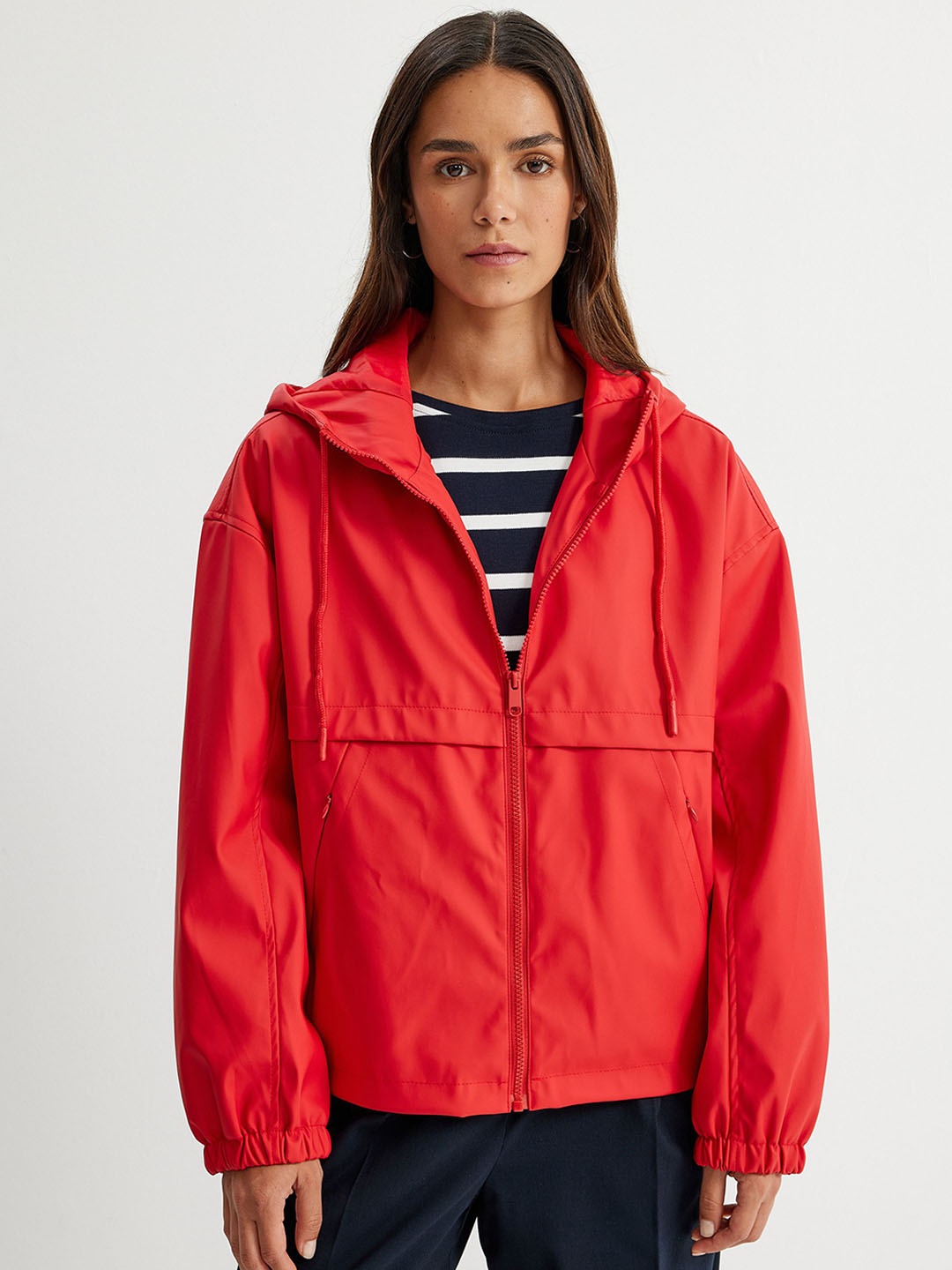 

Koton Women Solid Hooded Tailored Jacket, Red