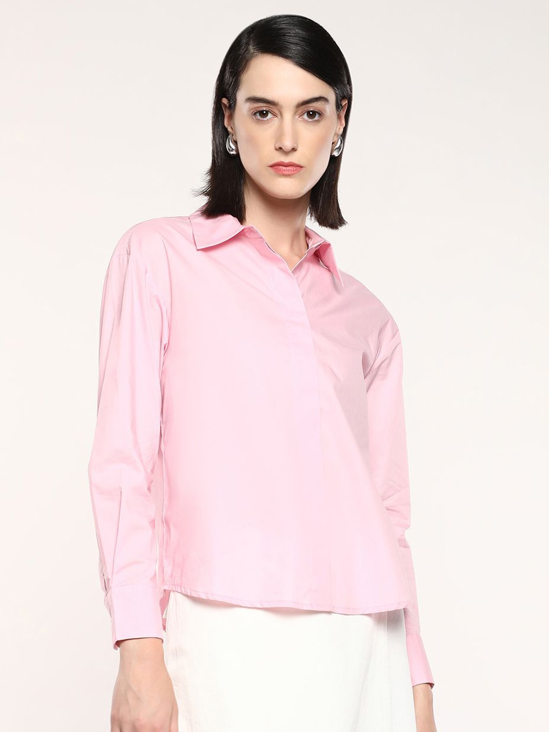 

RAREISM Women Comfort Solid Spread Collar Casual Shirt, Pink