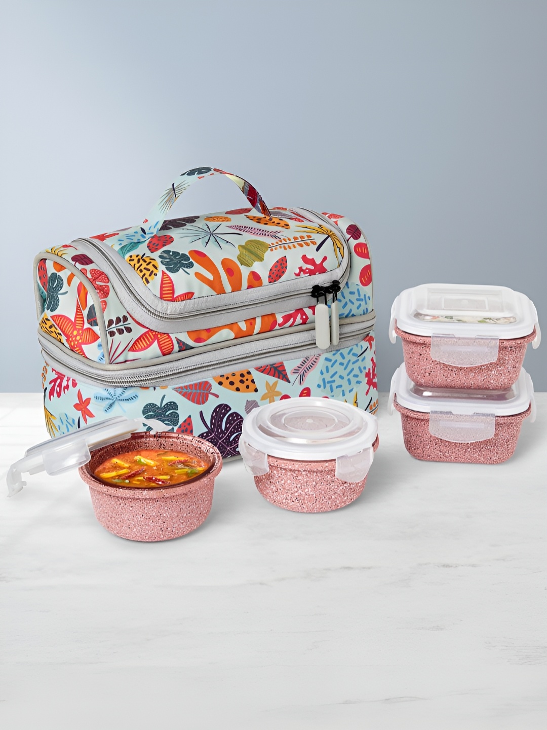 

Borosil Bloom Pink & White 4 Pieces Glass Lunch Boxes With Carry Bag