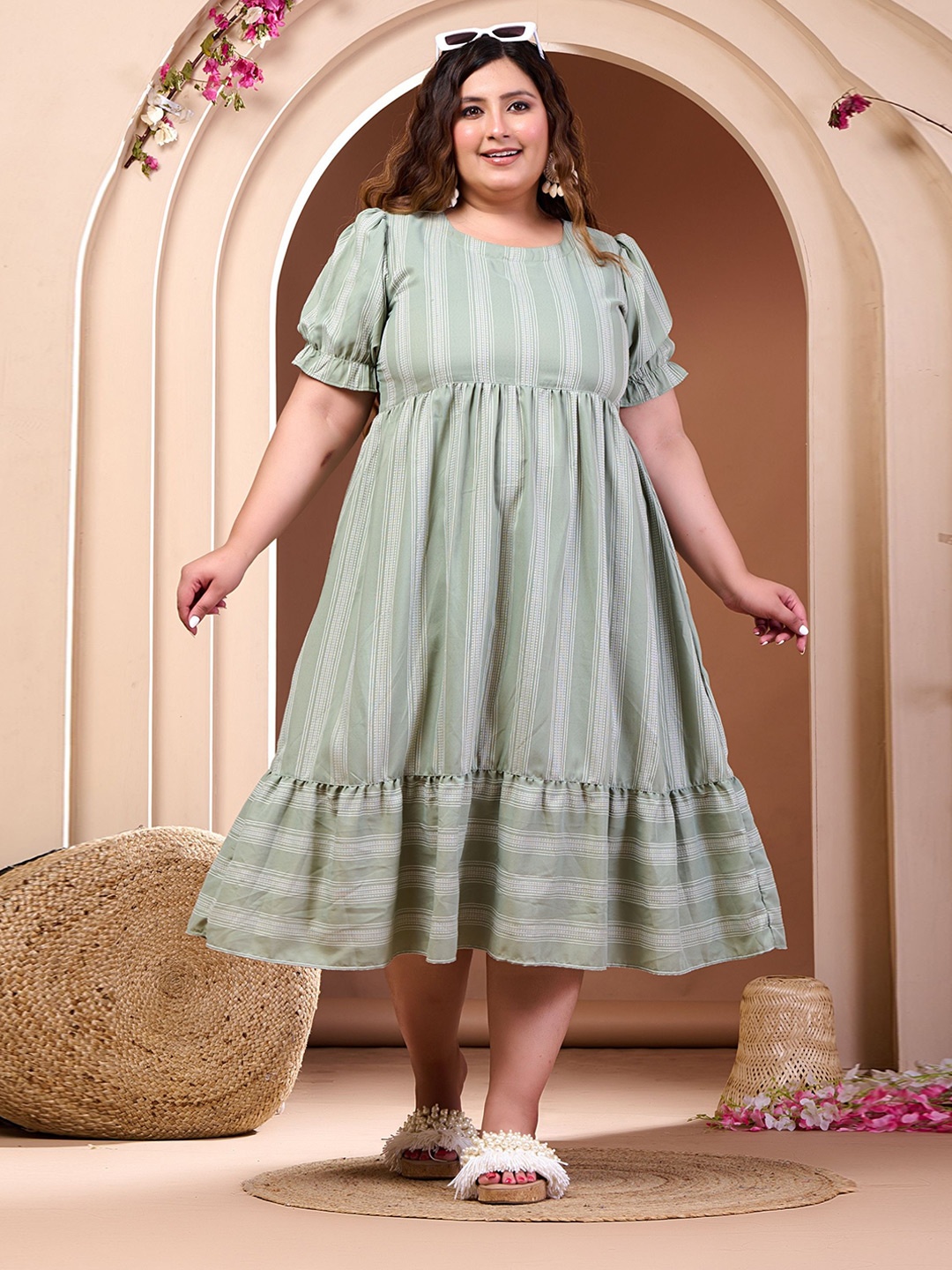 

PrettyPlus by Desinoor.com Plus Size Empire Midi Dress, Green