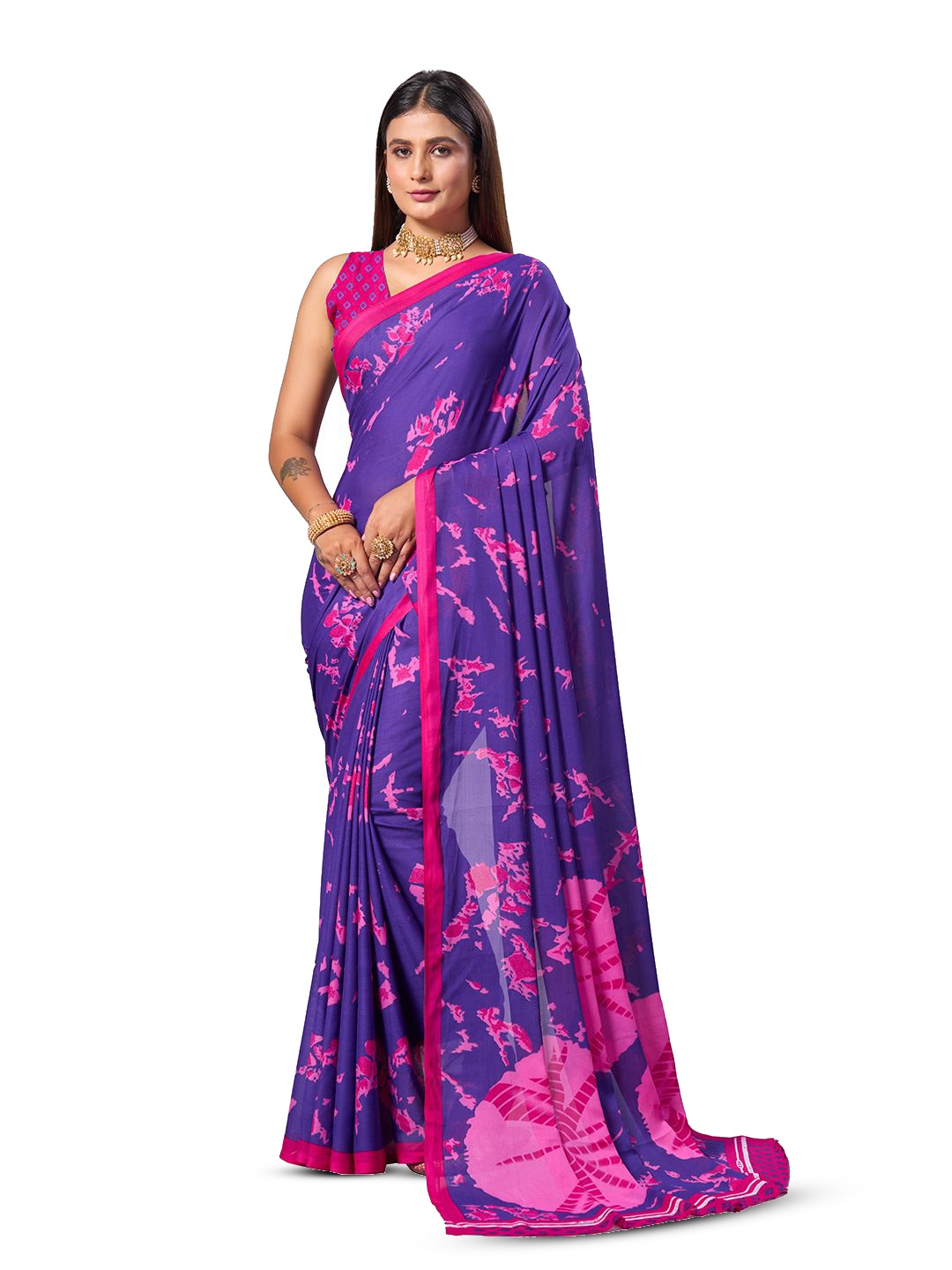 

VIRICA Abstract Printed Saree, Blue