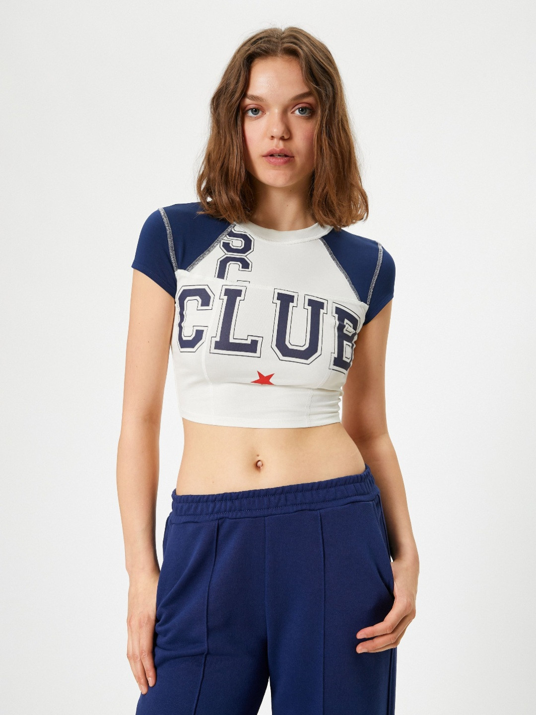 

Koton Women Varsity Printed Round Neck Cotton Slim Fit T-Shirt, White