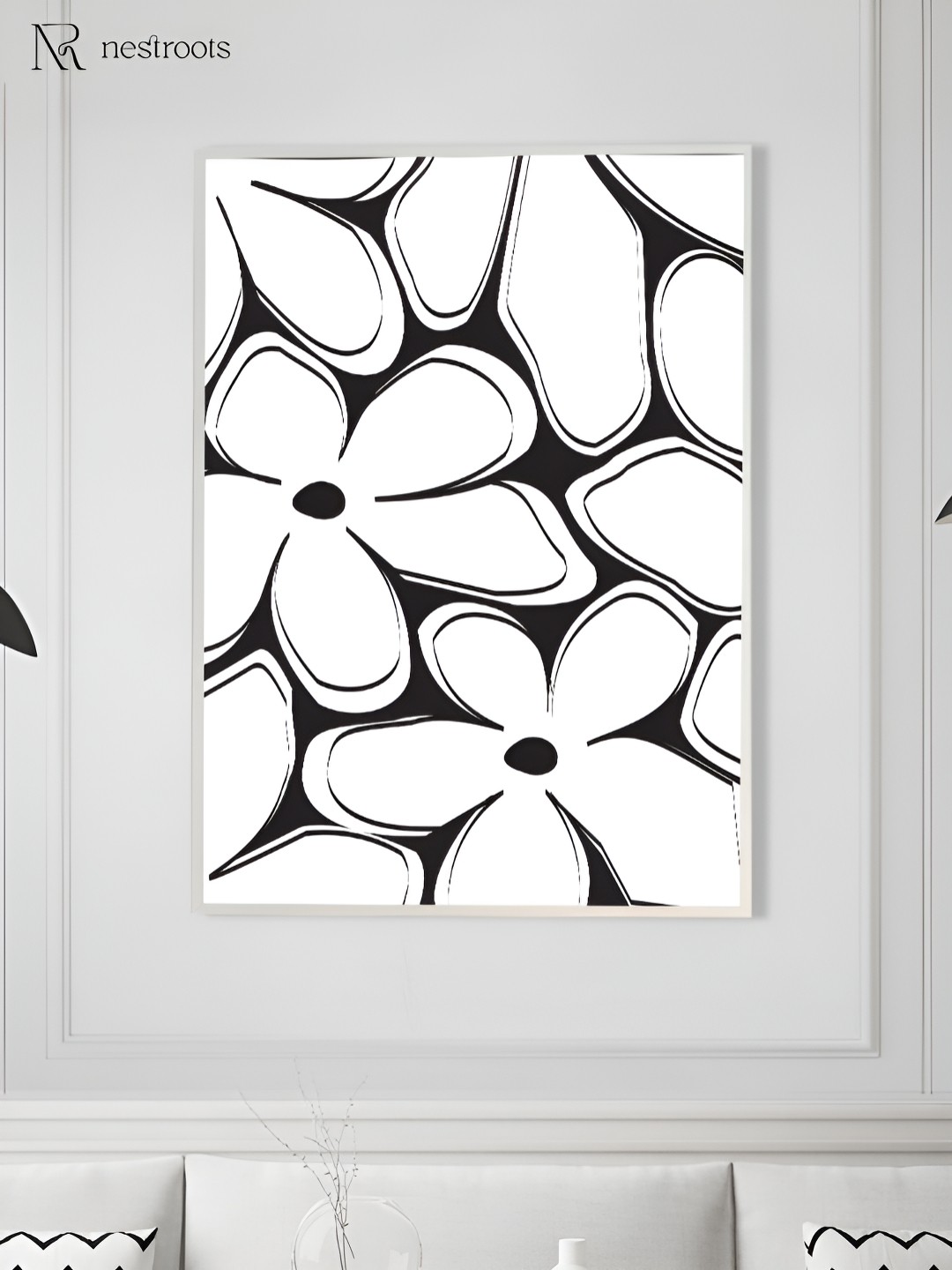 

nestroots Blooming in the Shadows White & Black Canvas Floral & Botanical Wall Art