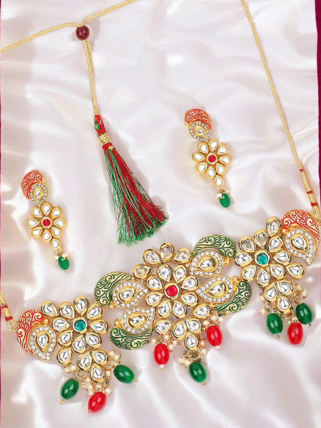 

Anouk Meenakari & Kundan-Studded & Beaded Jewellery Set, Gold