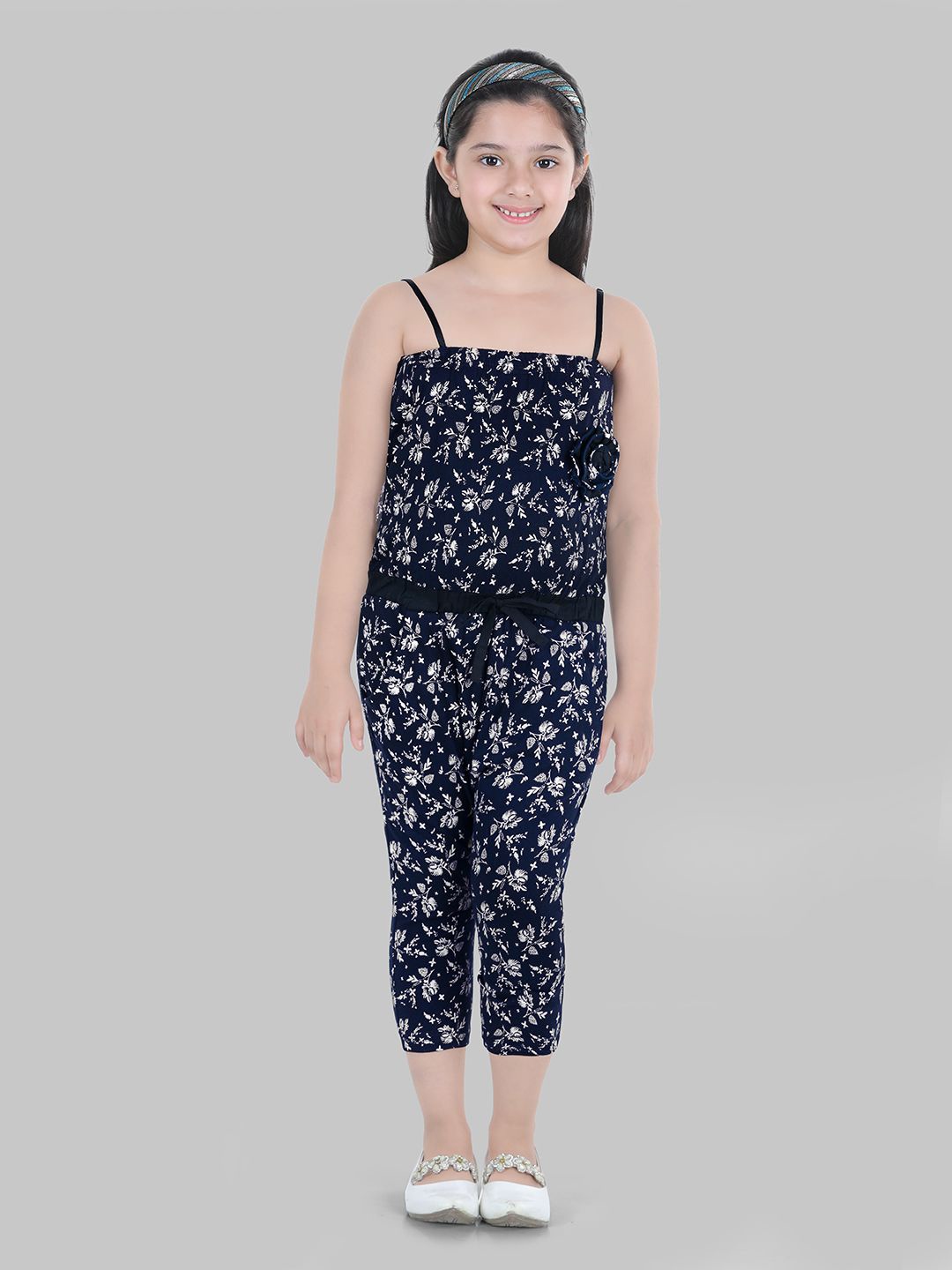 

Naughty Ninos Girls Printed Sleeveless Basic Jumpsuit, Navy blue