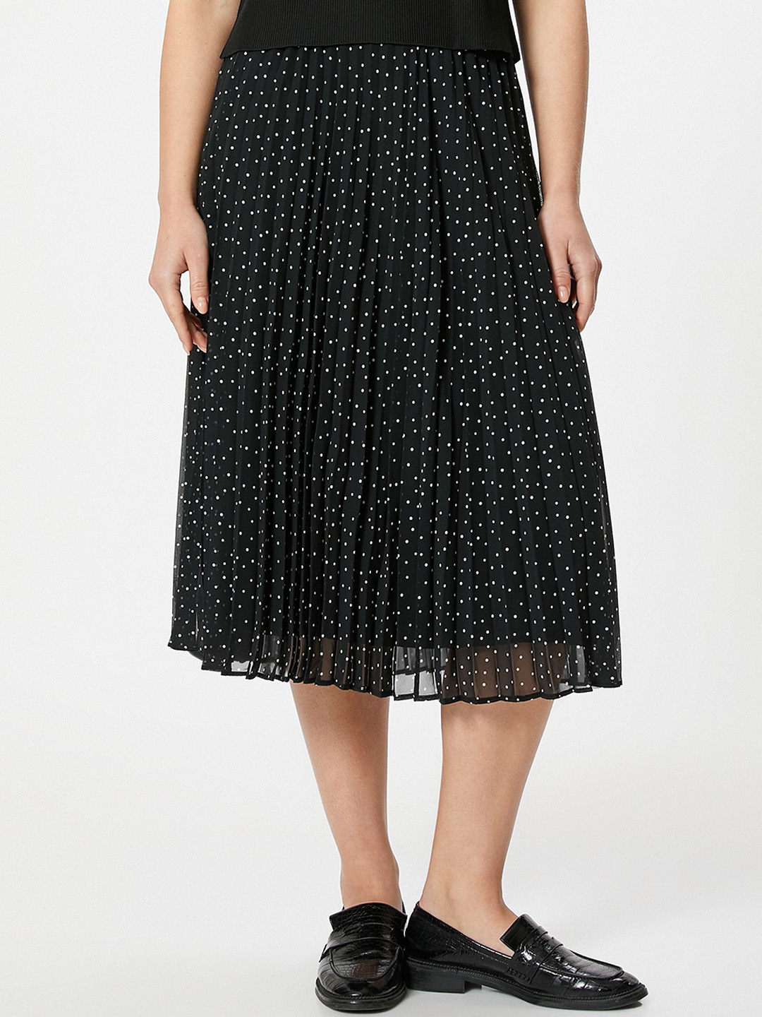 

Koton Polka Dot Printed A-Line Midi Skirt, Black