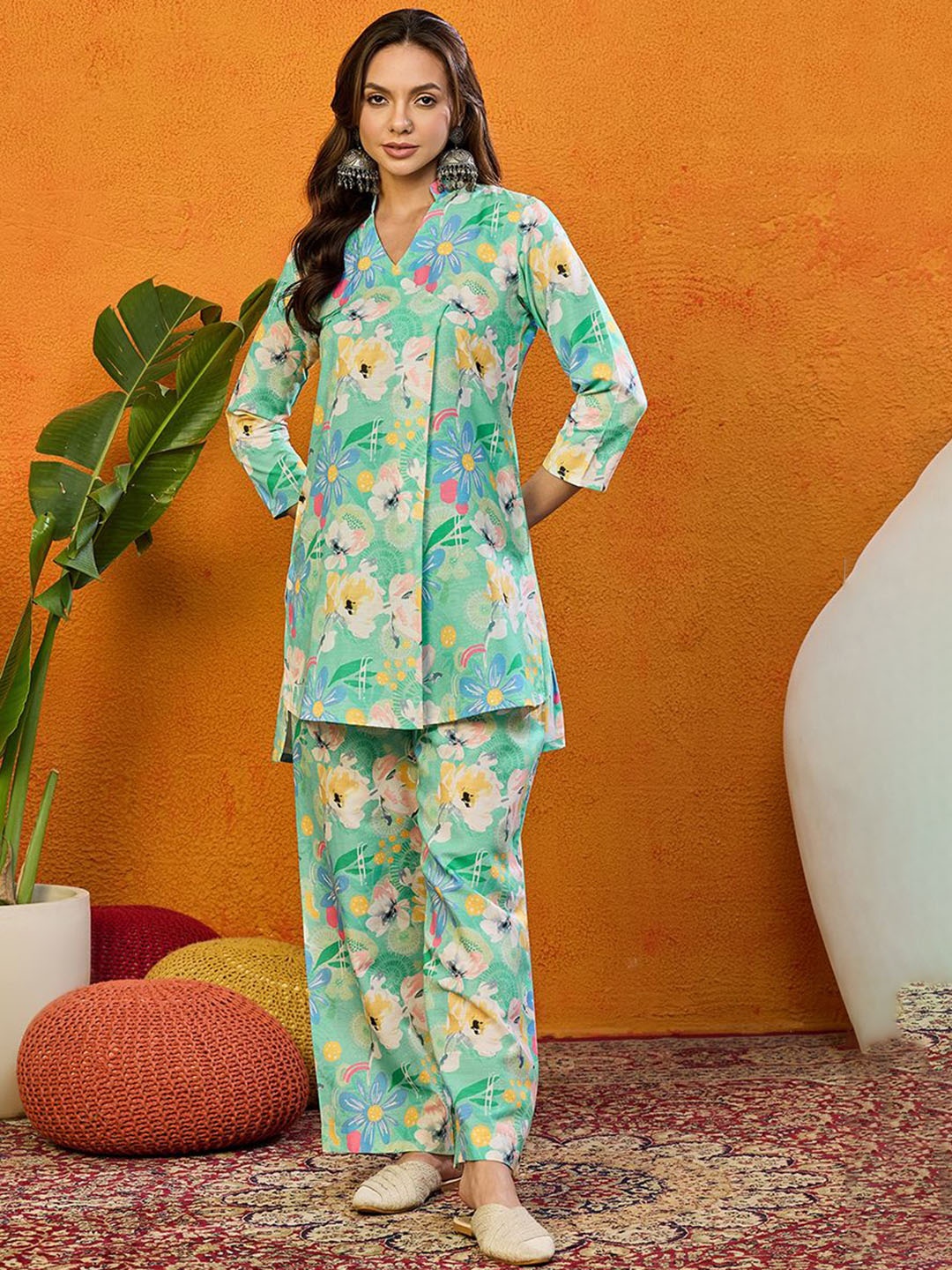 

AHIKA Floral Printed Tunic With Trousers, Green