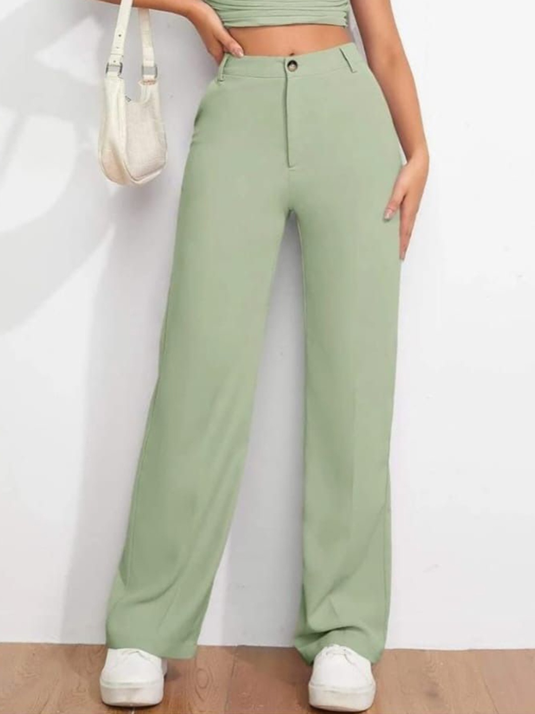 

Next One Women Smart High-Rise Easy Wash Flat-Front Trousers, Green