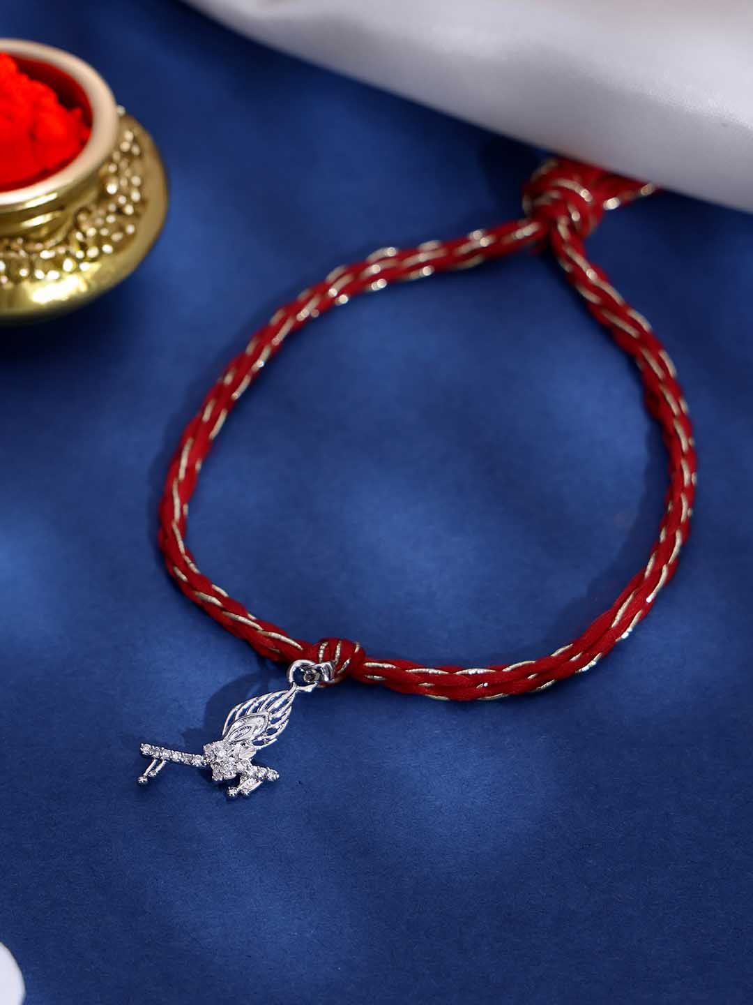 

PANASH- 925 Sterling Silver -Plated CZ Stone Studded Rakhi With Roli Chawal