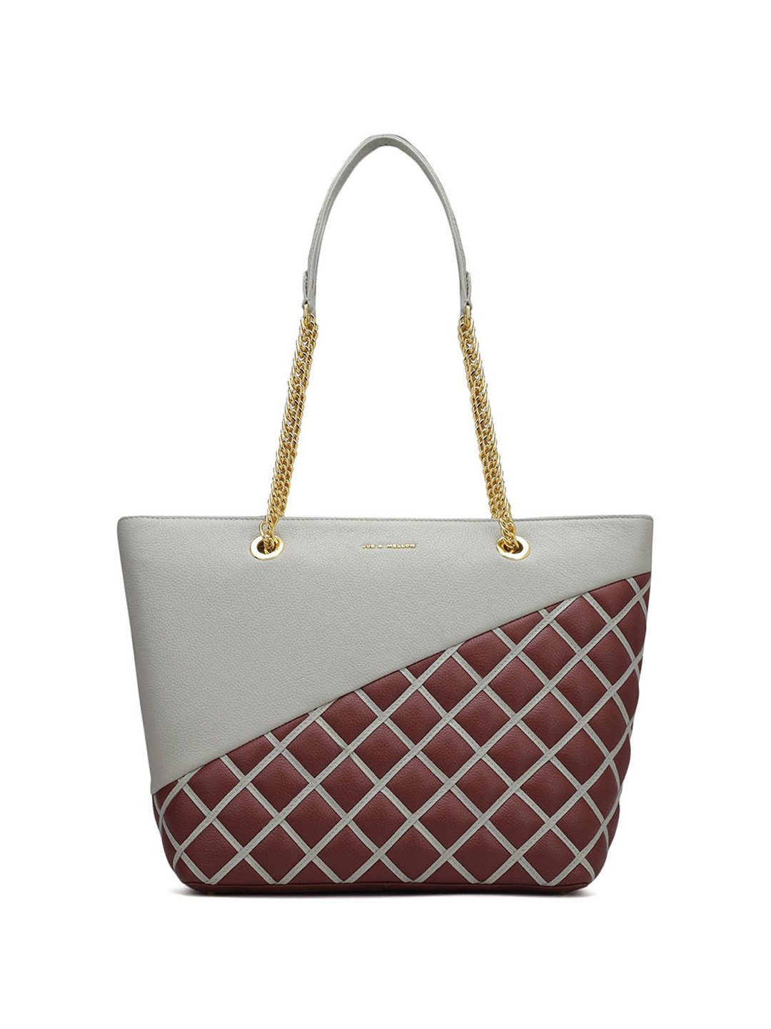 

Joe & Mellon Colourblocked Leather Structured Shoulder Bag with Quilted, Grey