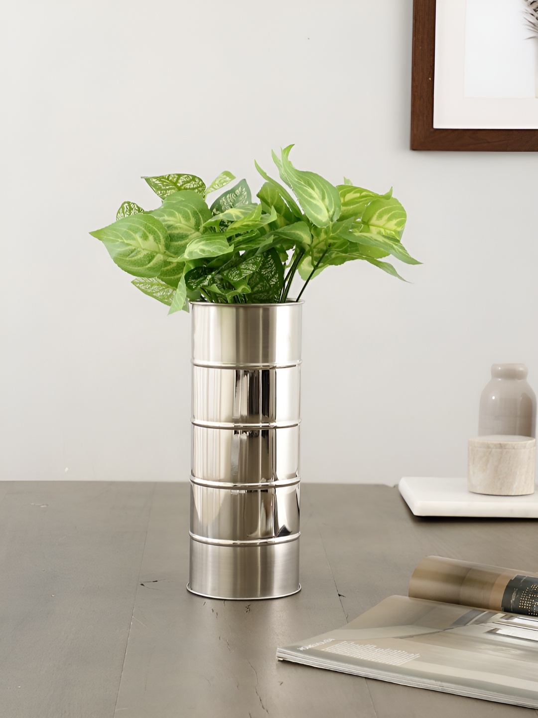 

Maison Modern Cane Whisper Design Stainless Steel Flower Vases, Silver