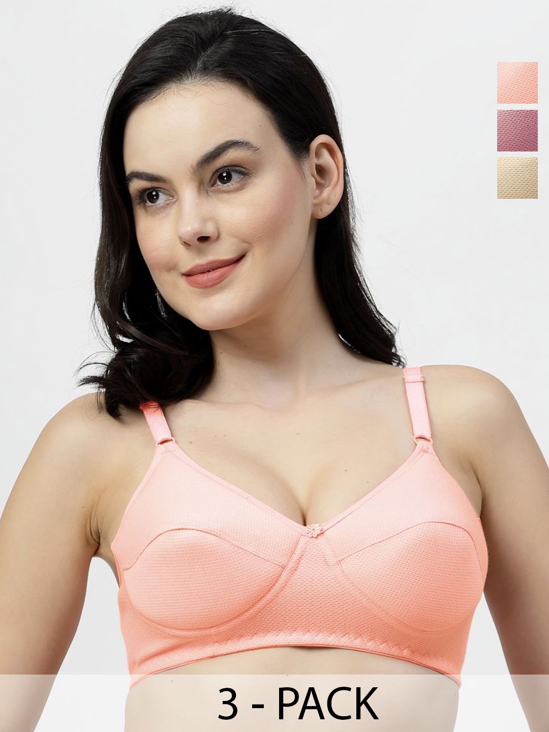 

SHYAM SONS FLAIR Pack Of 3 Full Coverage Lightly Padded Bra ManviFoam-Skin-Coral-Onion, Beige