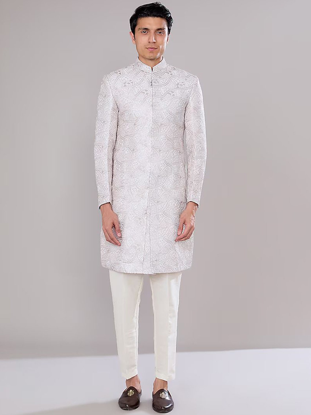 

RNG Safawala Embroidered Sherwani Set, Cream