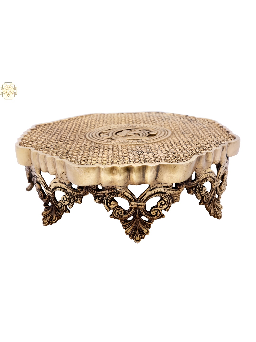 

Exotic India Brass Designer Floral Ritual Chowki, Gold