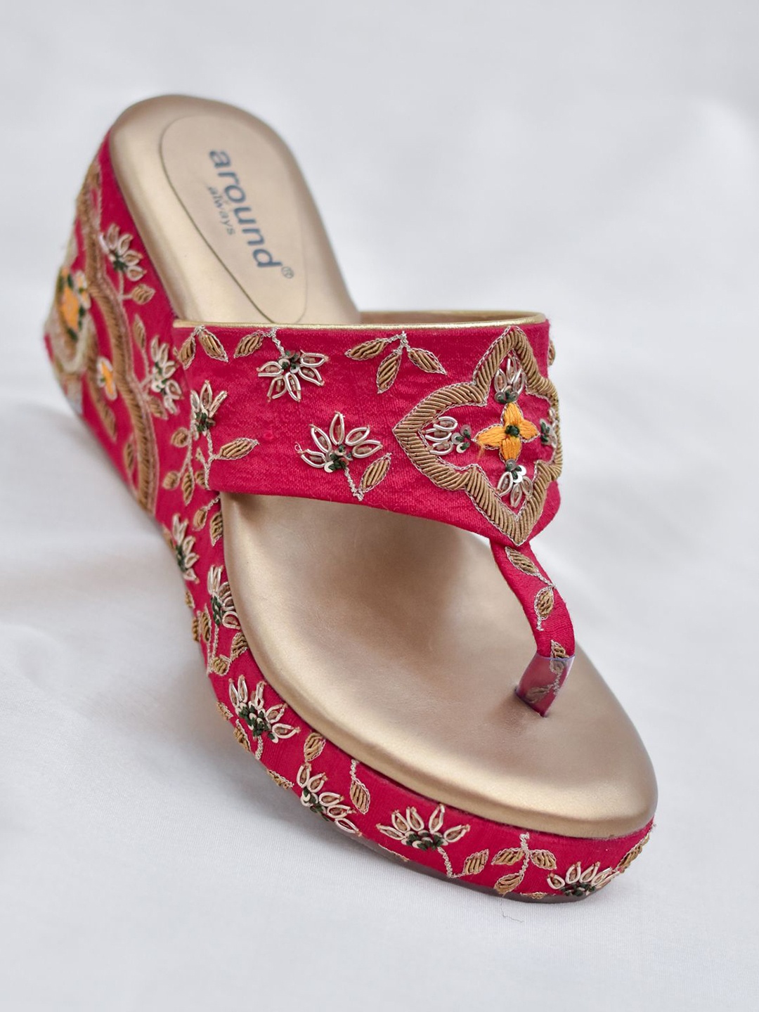 

Around Always Ethnic Synthetic Wedge Heel Sandals, Magenta