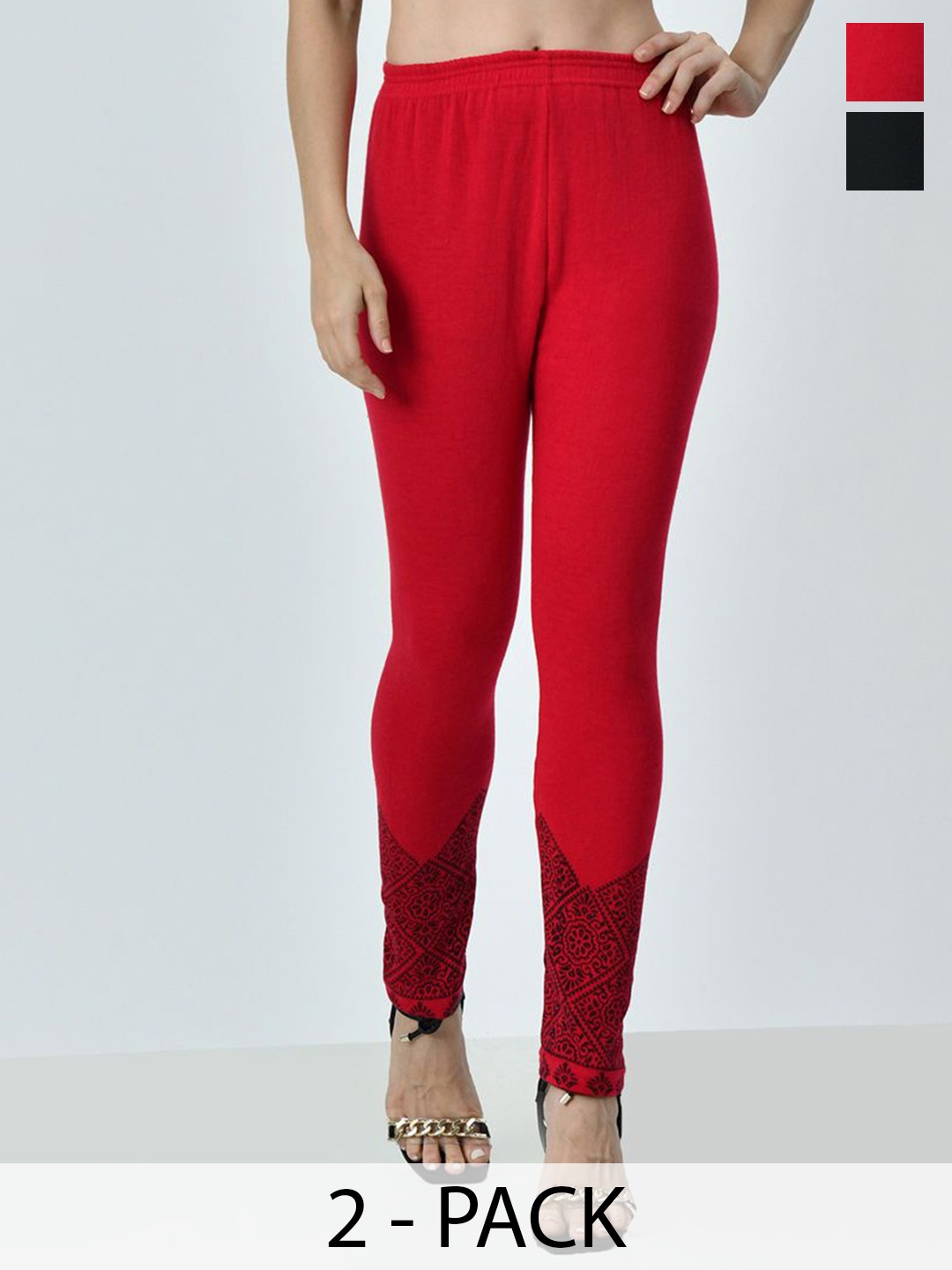 

BAESD Pack Of 2 Printed Ankle Length Leggings, Red