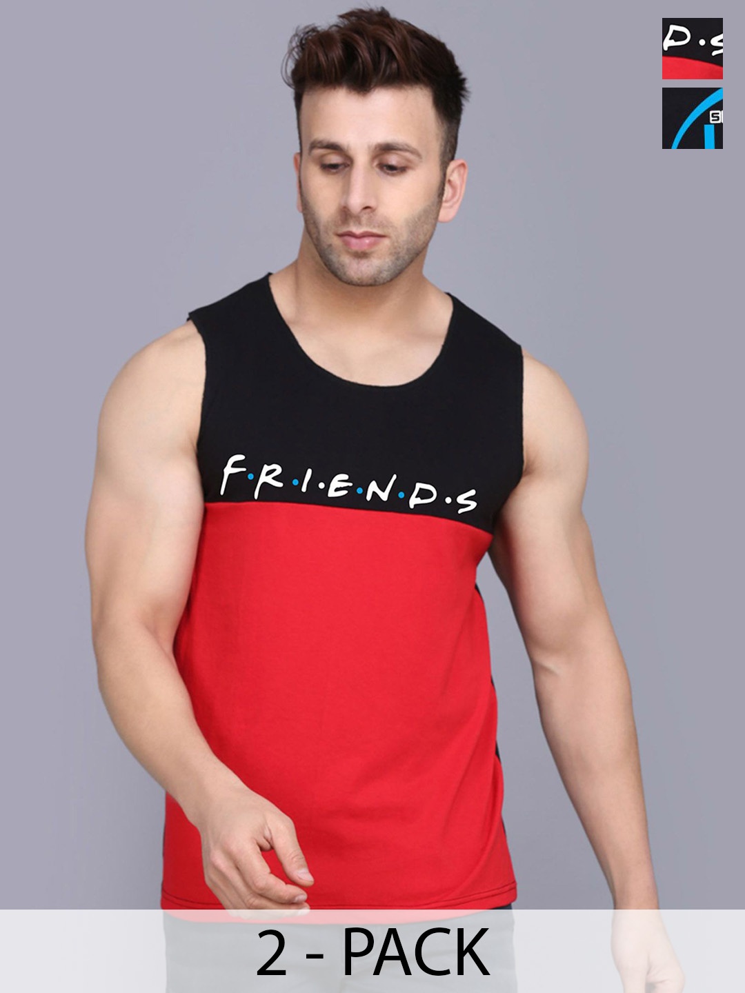

SLOWLORIS Pack Of 2 Rich Sleeveless Innerwear Vests SL26 COMBO (LOUD BLACK) (FRD BLKRED)