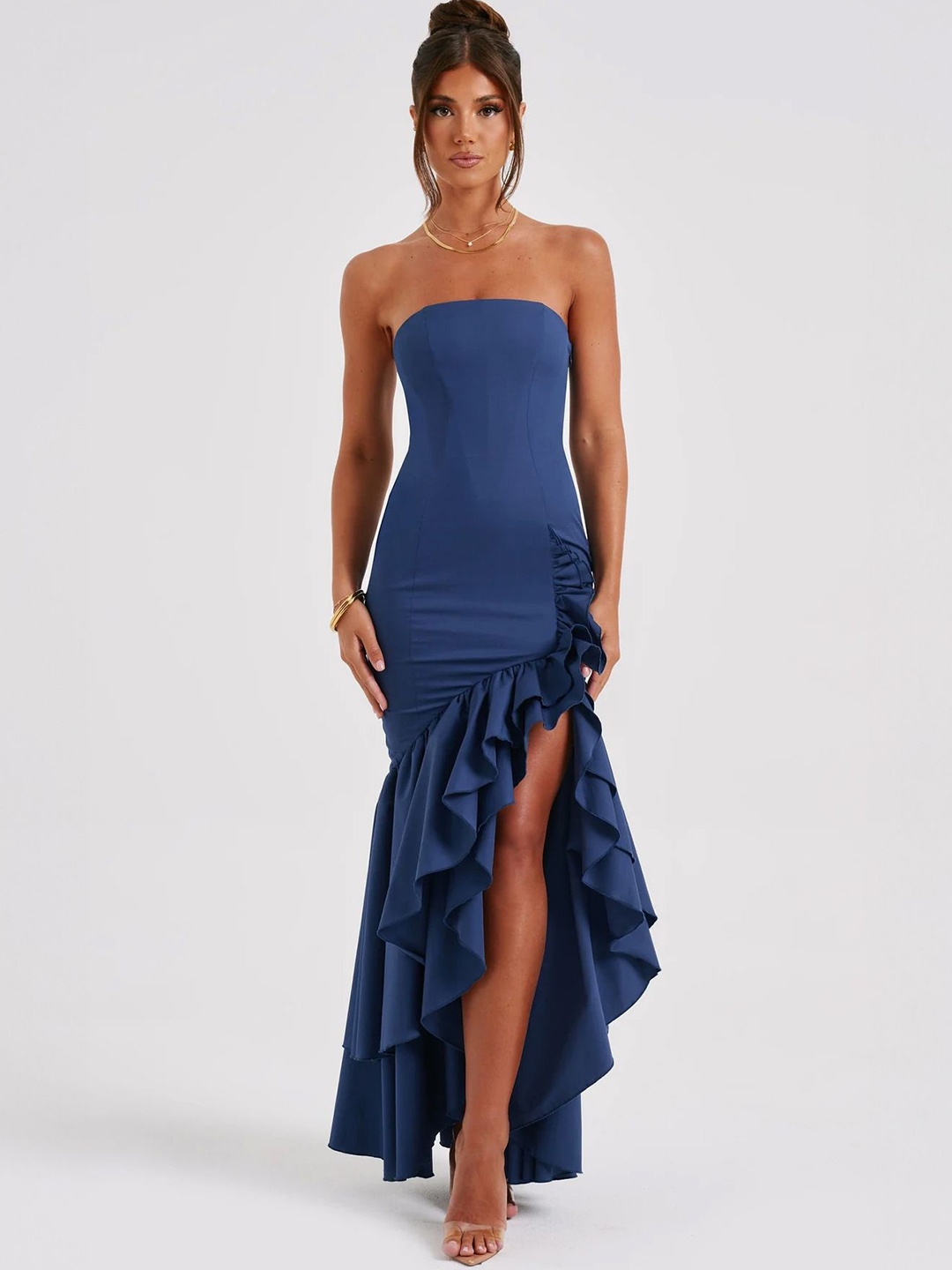 

StyleCast x Revolte Strapless Ruffled Bodycon Maxi Dress, Blue