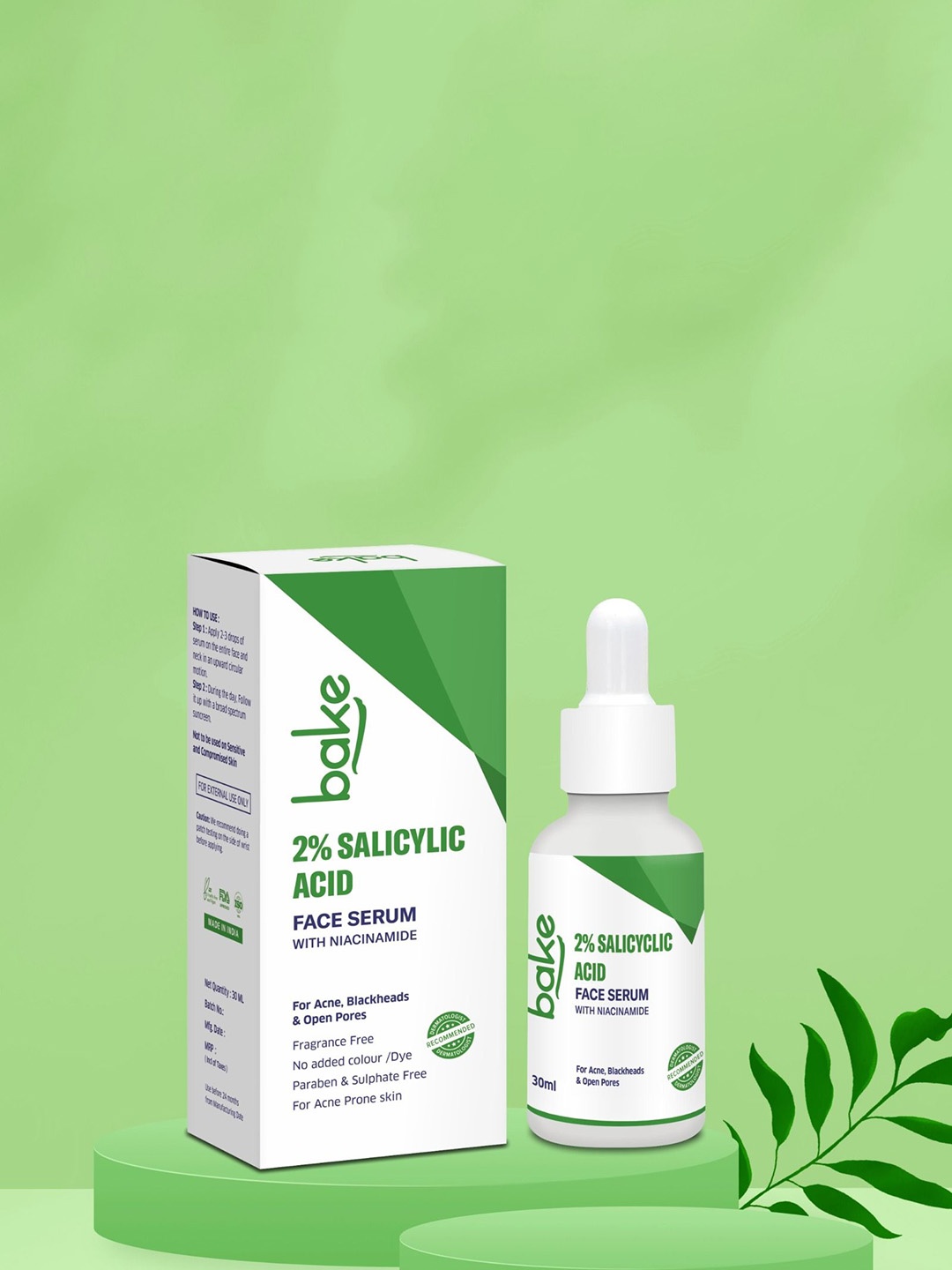 

BAKE 2% Salicylic Acid With Niacinamide For Active Acne Acne Marks & Serum-30 ml, White