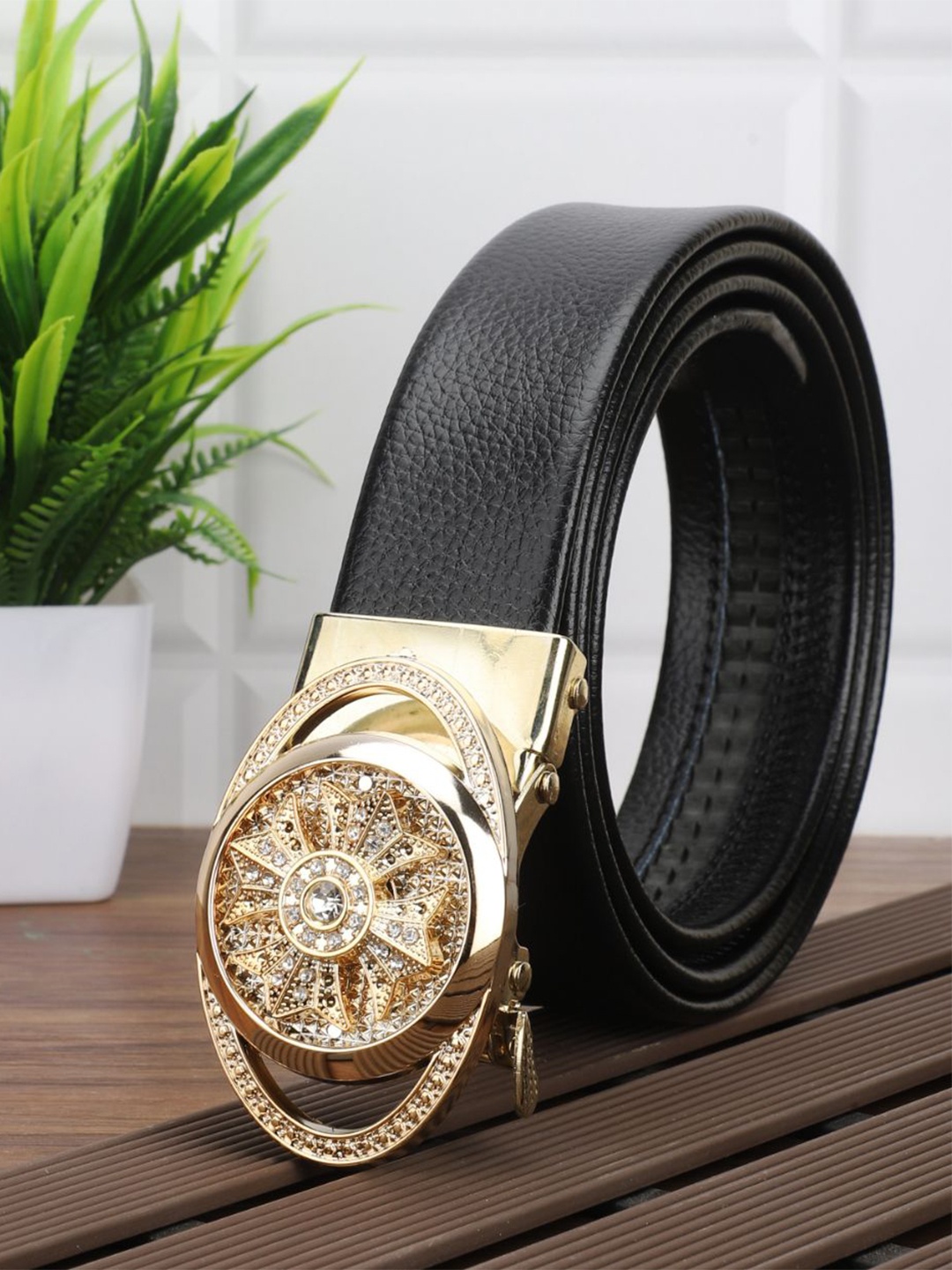 

WINSOME DEAL Men Textured Slider Buckle Formal Belt, Black