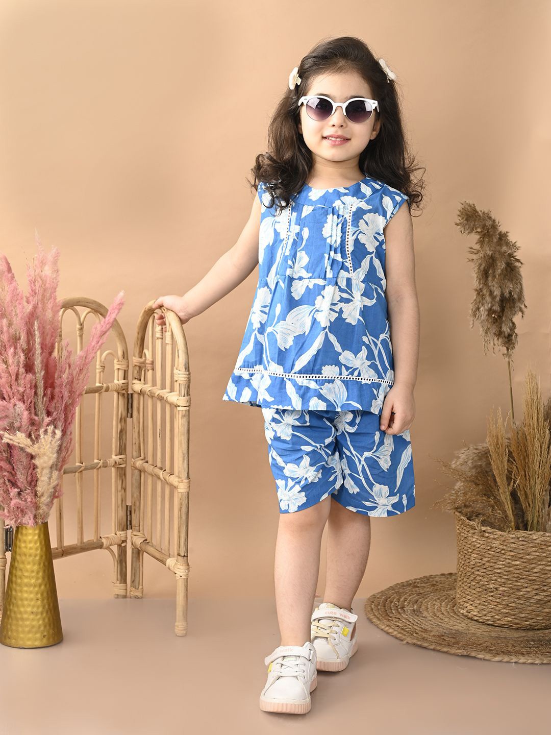 

Superminis Girls Printed Pure Cotton Top with Shorts, Blue