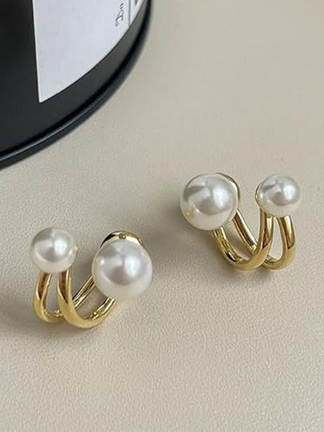 

CareDone Gold-Plated Pearls Beaded Contemporary Double Layer Studs