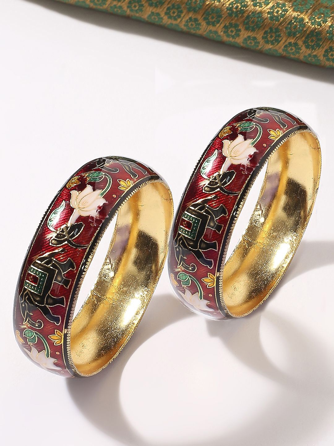 

Anouk Gold-Toned Set Of 2 Meenakari Elephant Design Bangles