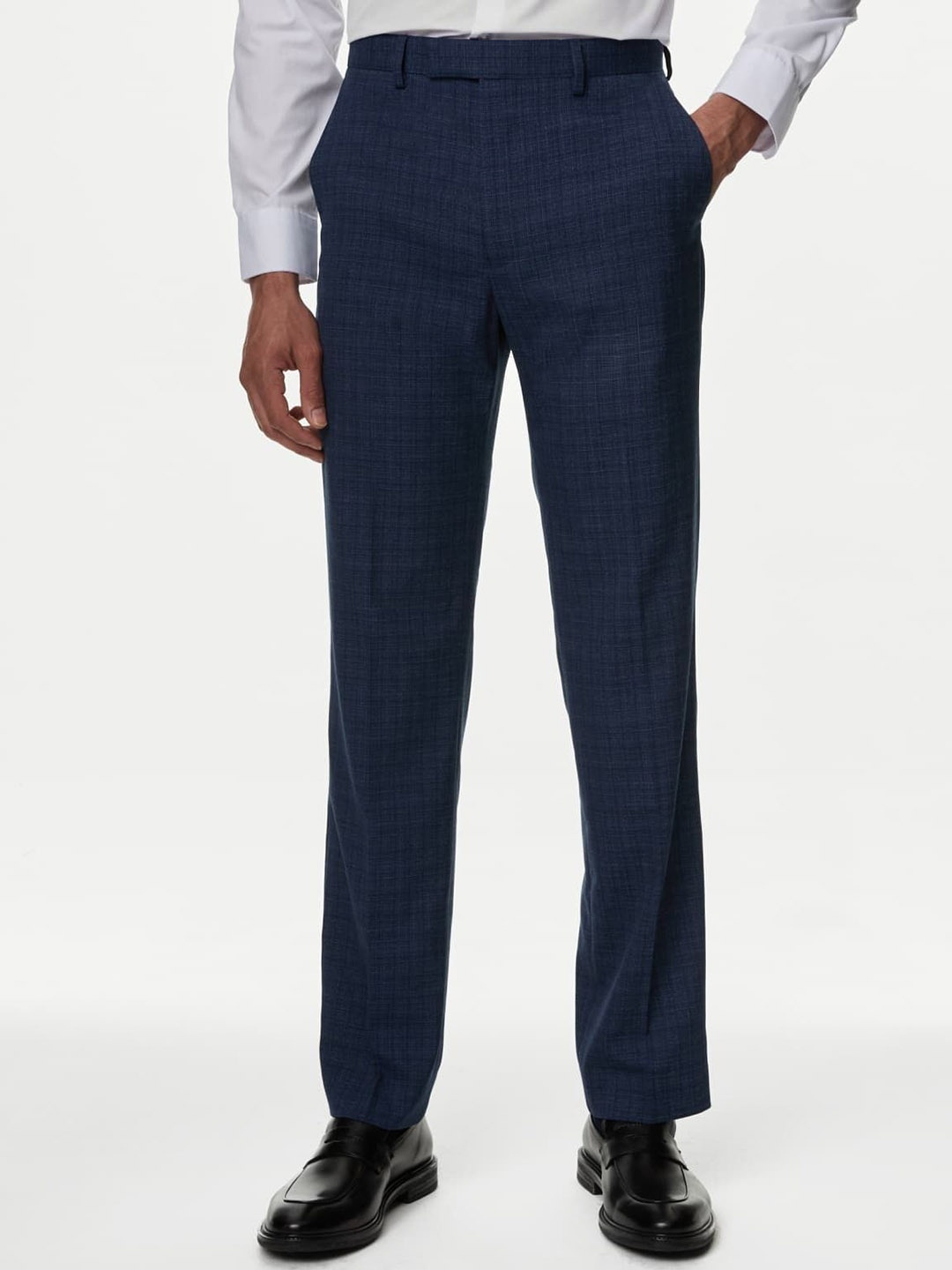 

Marks & Spencer Men Checked Formal Trousers, Navy blue