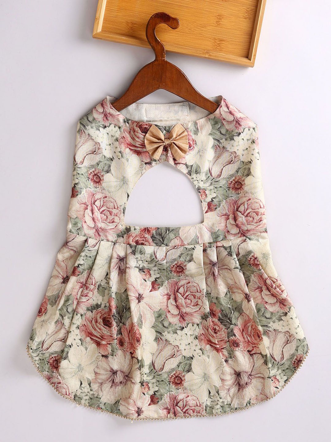

VASTRAMAY Graphic Poly Silk Dog Dress, Beige