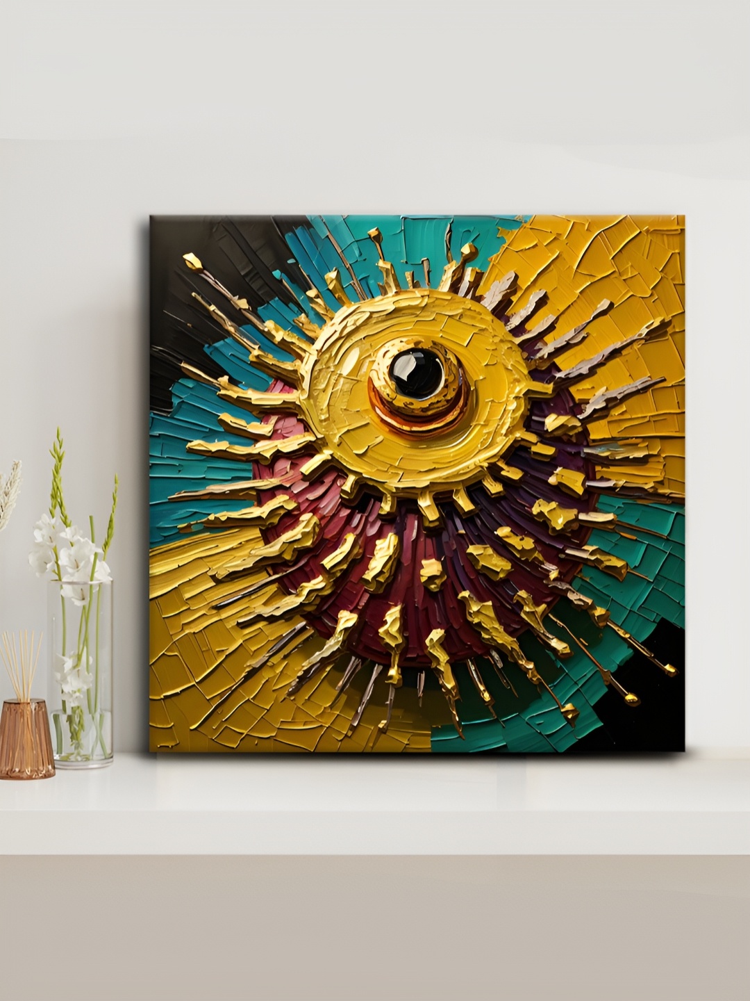 

OLIVE TREE Yellow & Green Abstract Wooden Framed Canvas Painting Wall Art